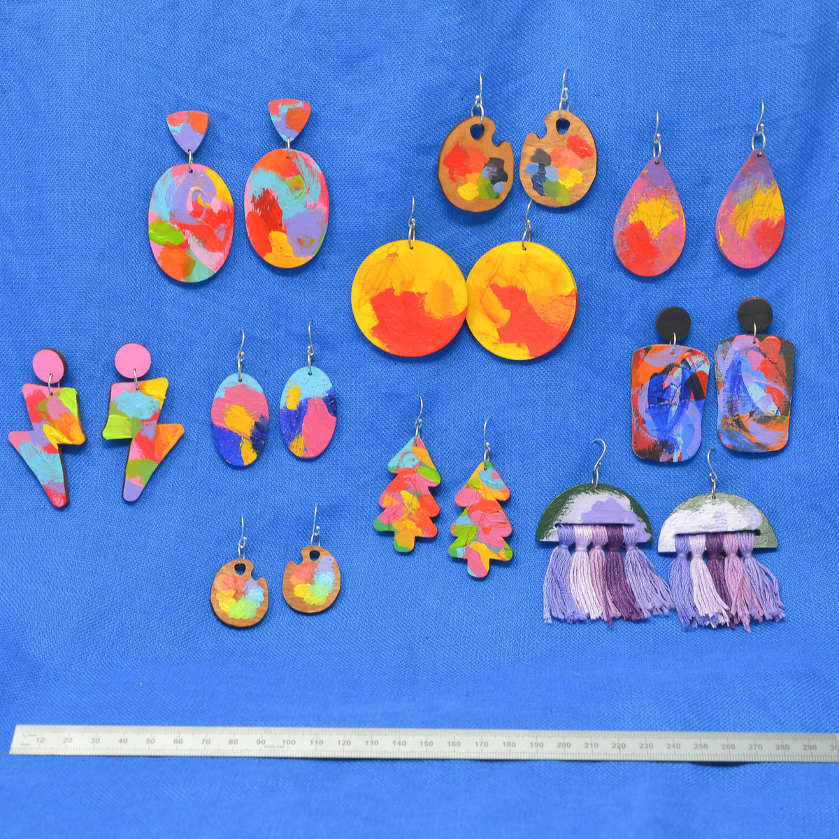 Hand Painted Wooden Dangle Hook Mini Paint Palette Statement Earrings 12