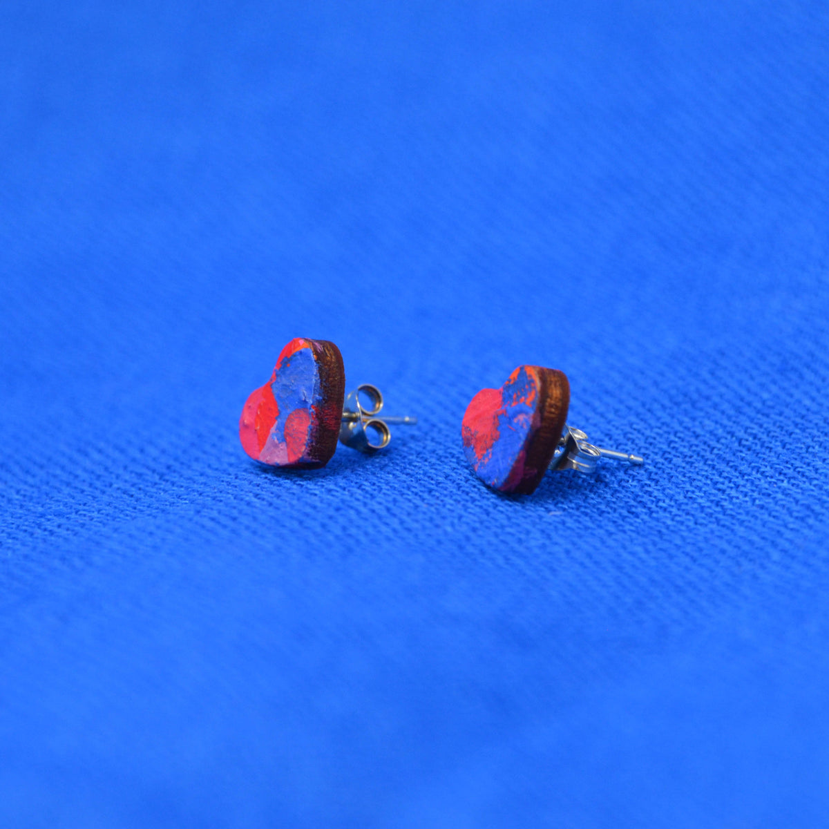 Hand Painted Wooden Heart Stud Earrings 3