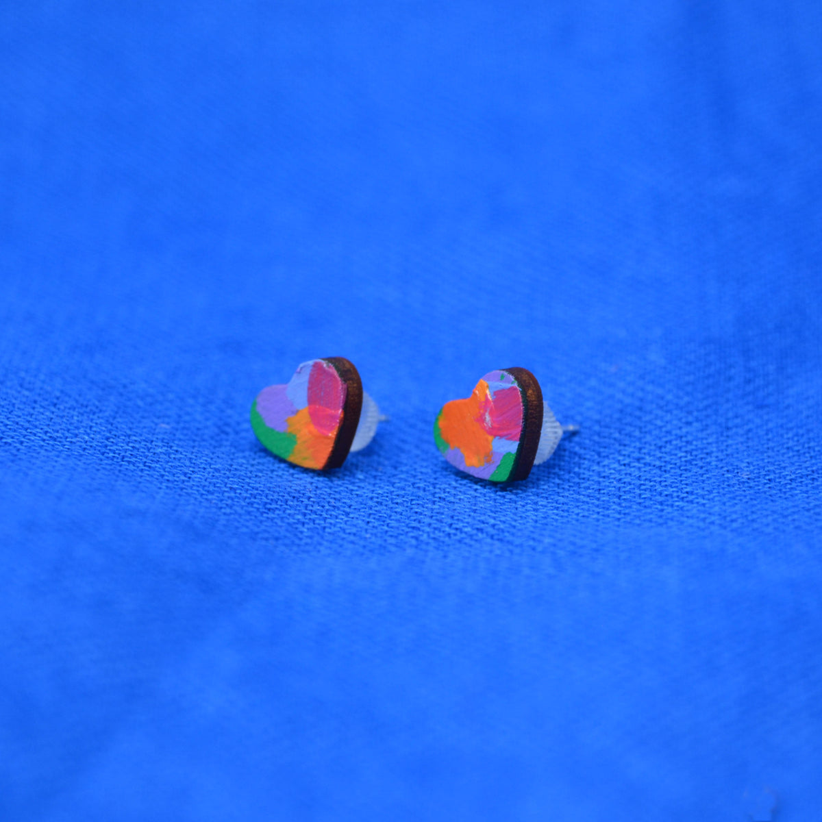 Hand Painted Wooden Heart Stud Earrings 6
