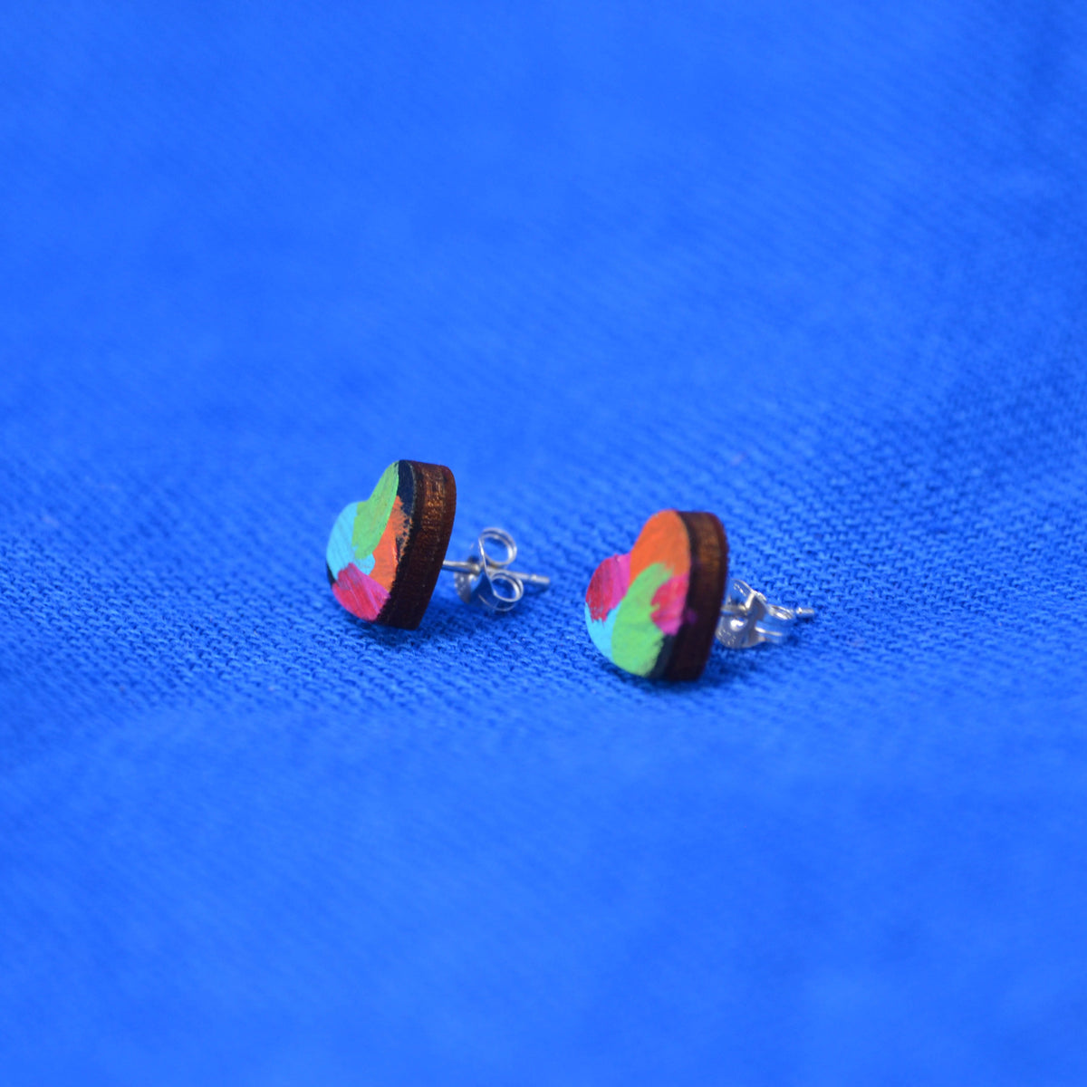 Hand Painted Wooden Heart Stud Earrings 7