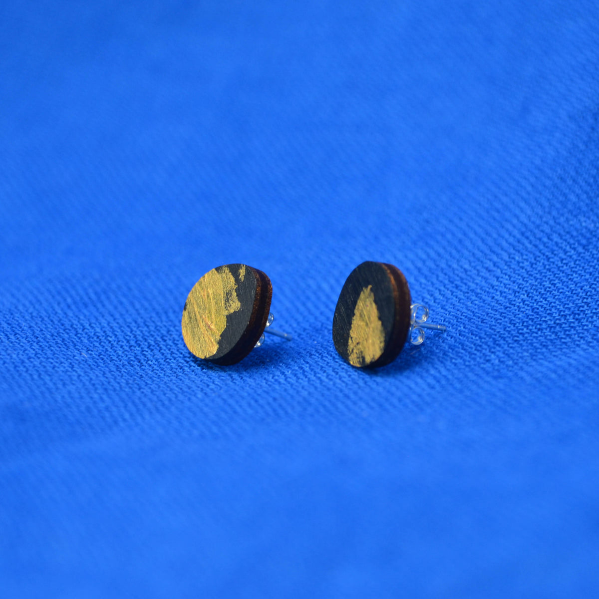 Hand Painted Wooden Organic Circle Stud Earrings 4