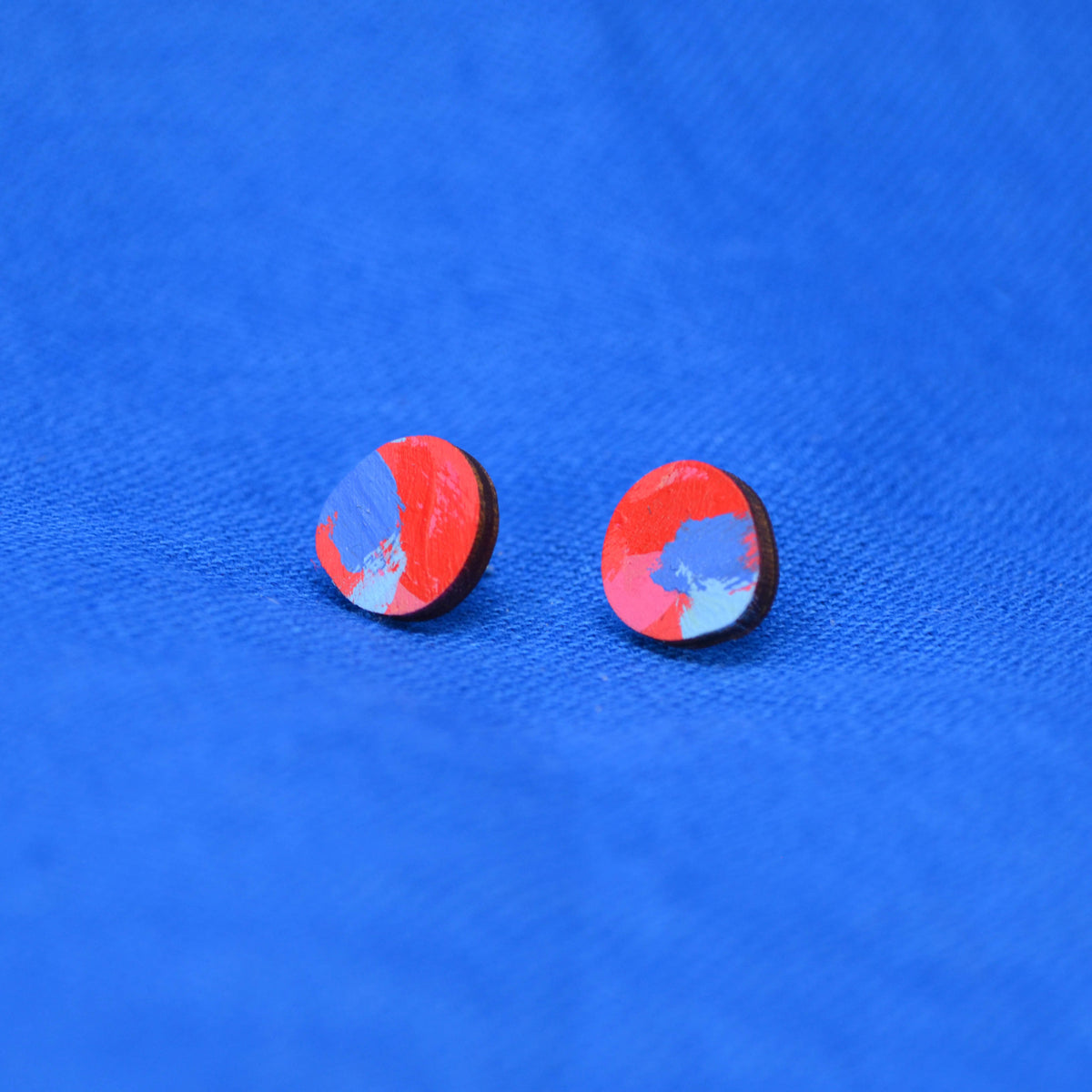 Hand Painted Wooden Organic Circle Stud Earrings 8