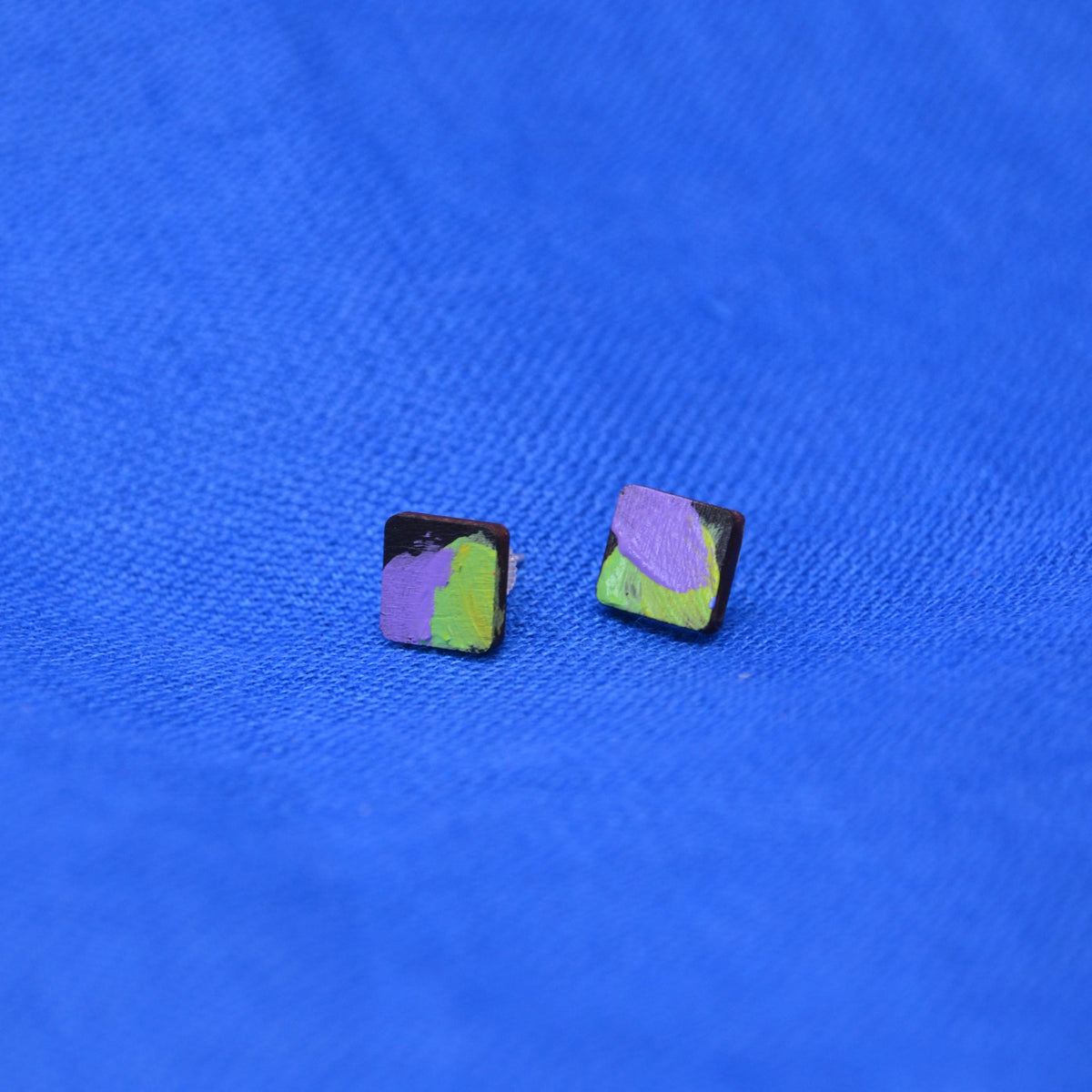 Hand Painted Wooden Stud Square Earrings 6