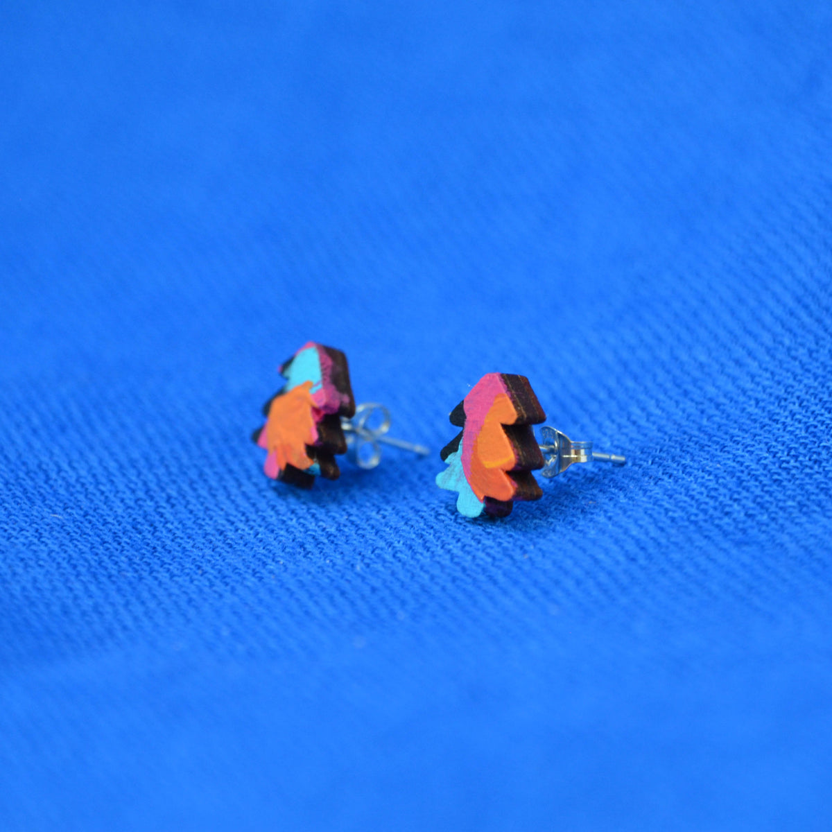 Hand Painted Wooden Mini Tree Stud Earrings 9