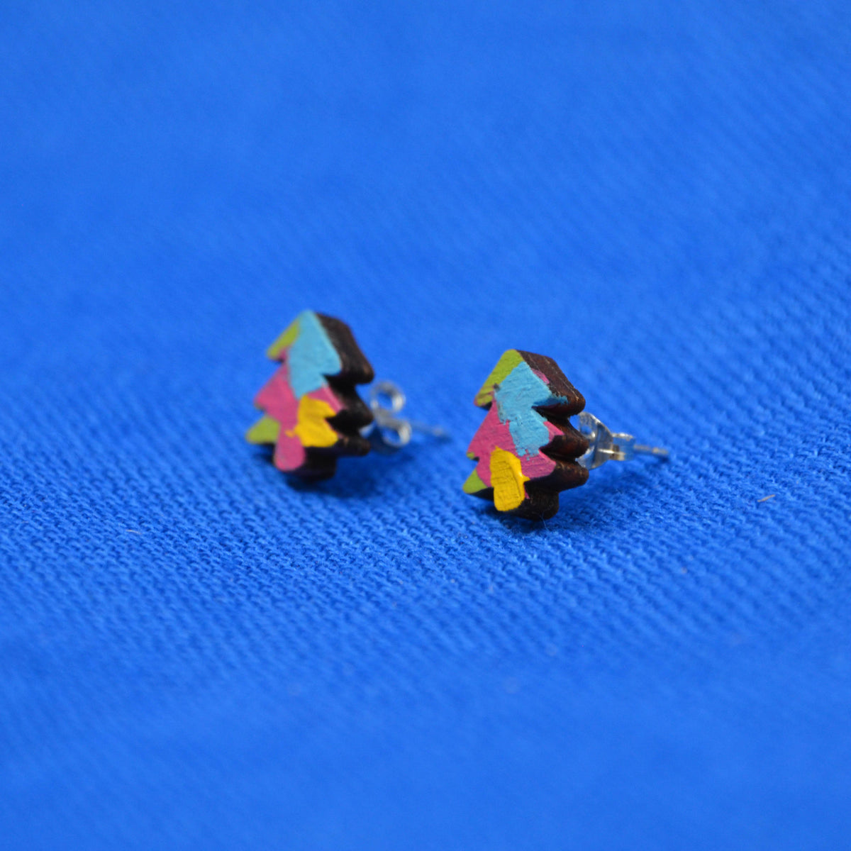 Hand Painted Wooden Mini Tree Stud Earrings 7