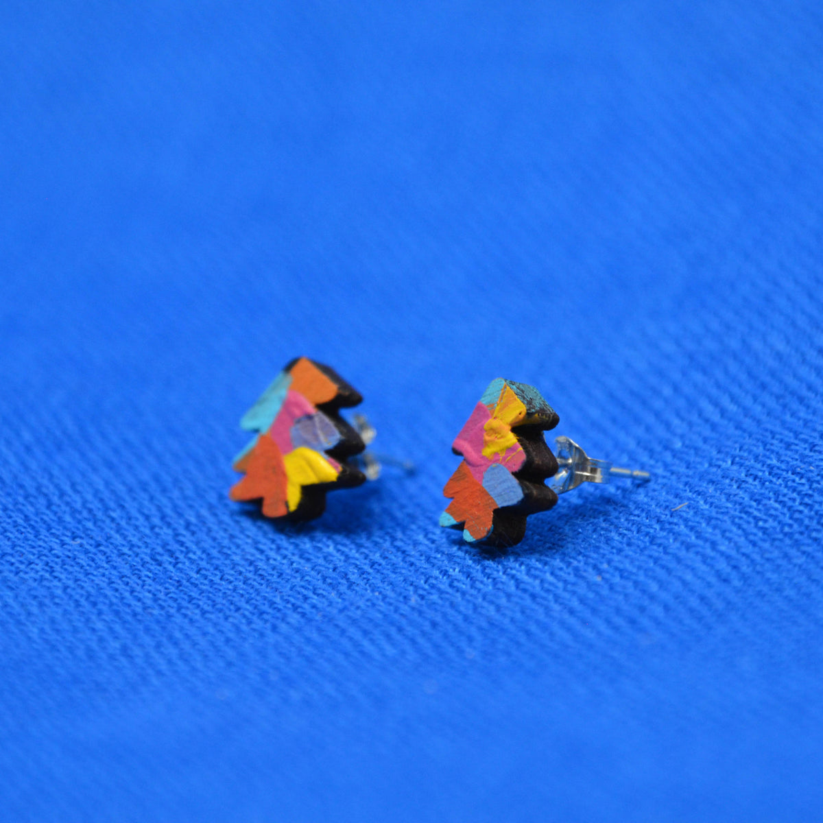 Hand Painted Wooden Mini Tree Stud Earrings 6
