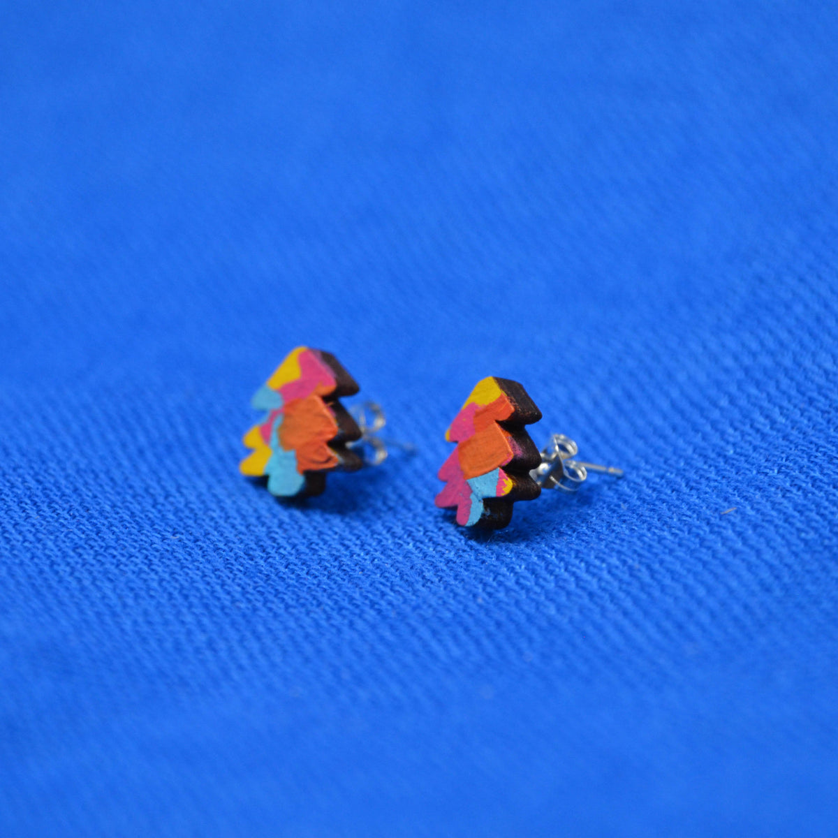 Hand Painted Wooden Mini Tree Stud Earrings 4