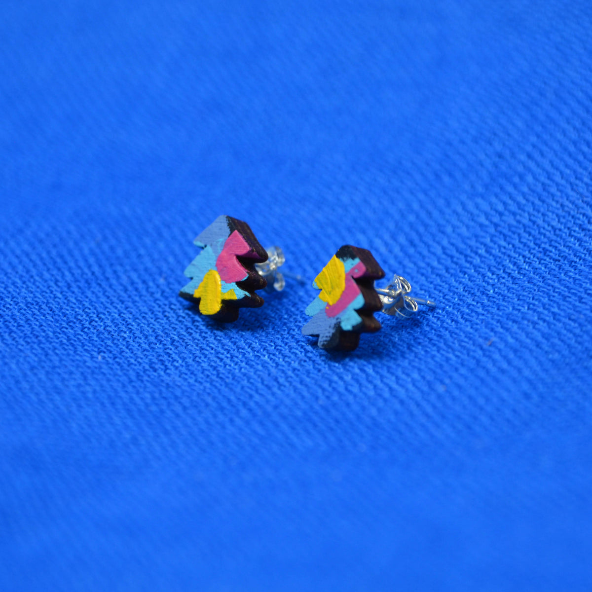 Hand Painted Wooden Mini Tree Stud Earrings 2