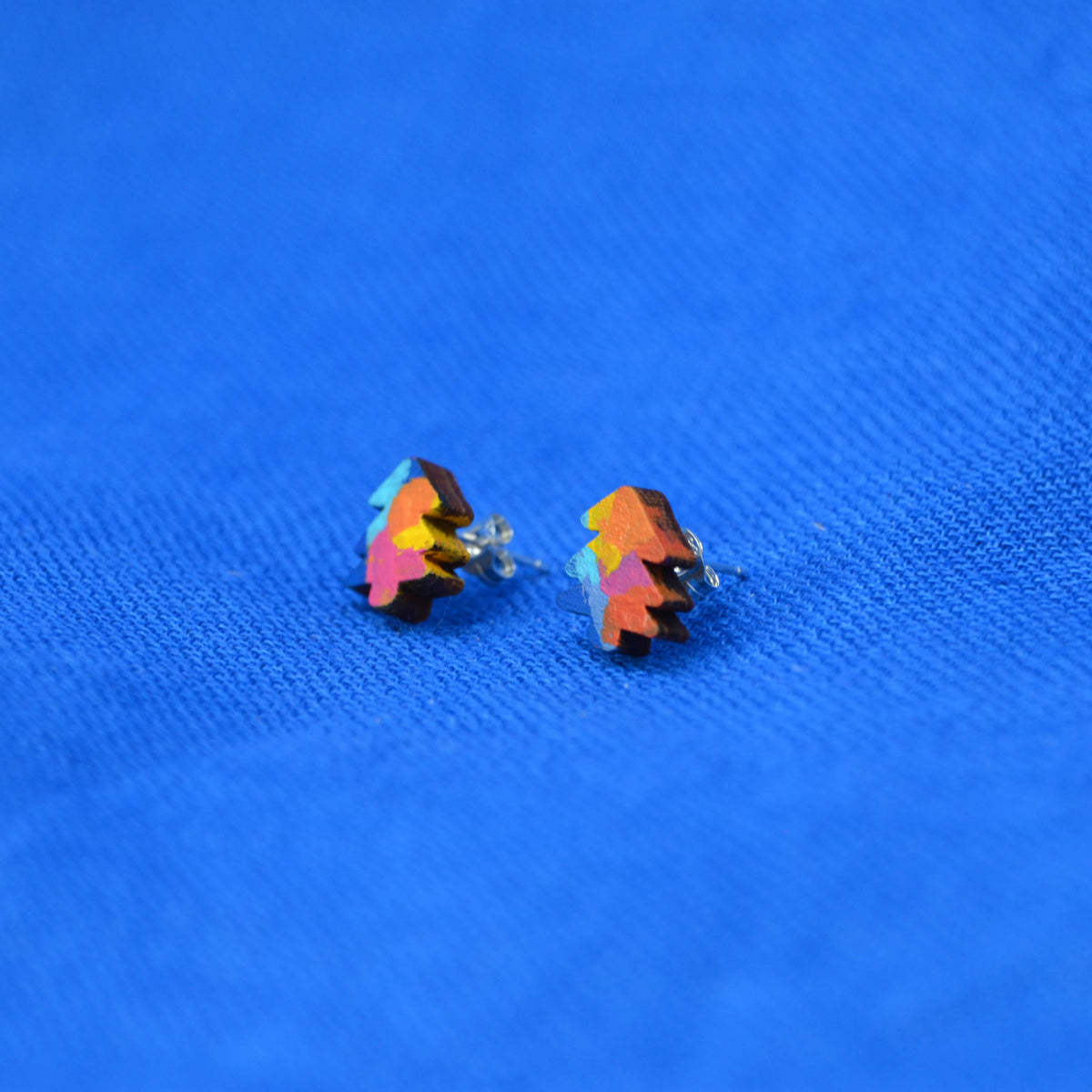 Hand Painted Wooden Mini Tree Stud Earrings 10