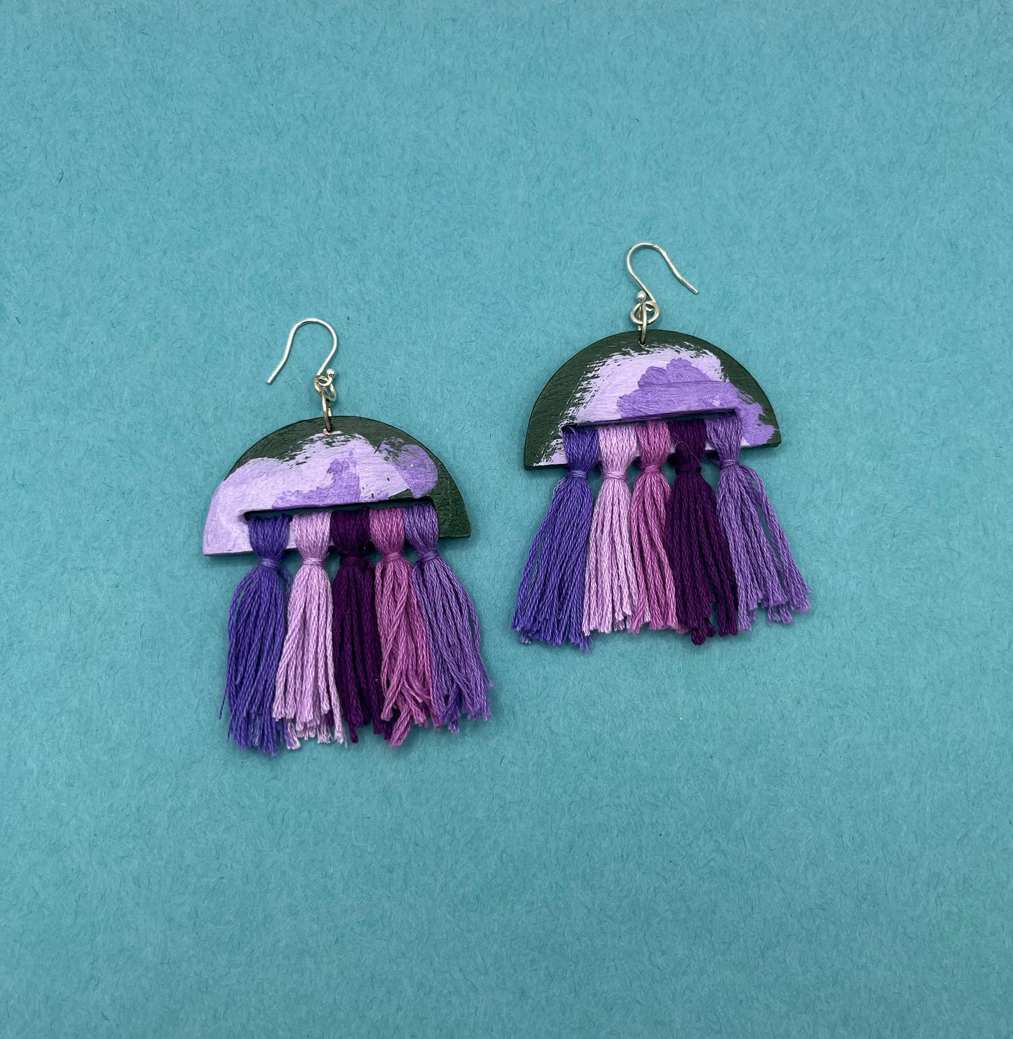 Hand Painted Wooden Statement Earrings with Tassels 11