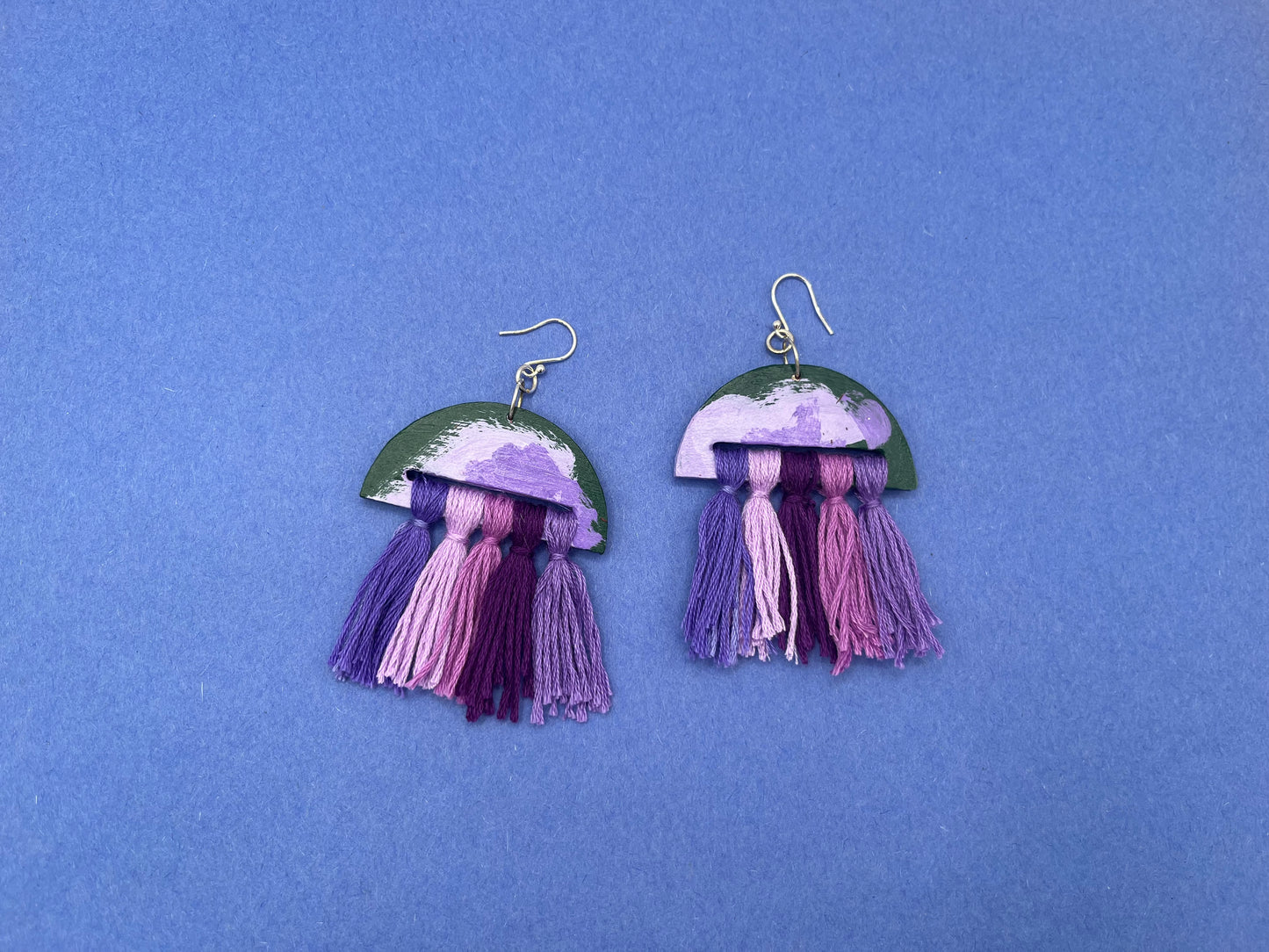 Hand Painted Wooden Statement Earrings with Tassels 11