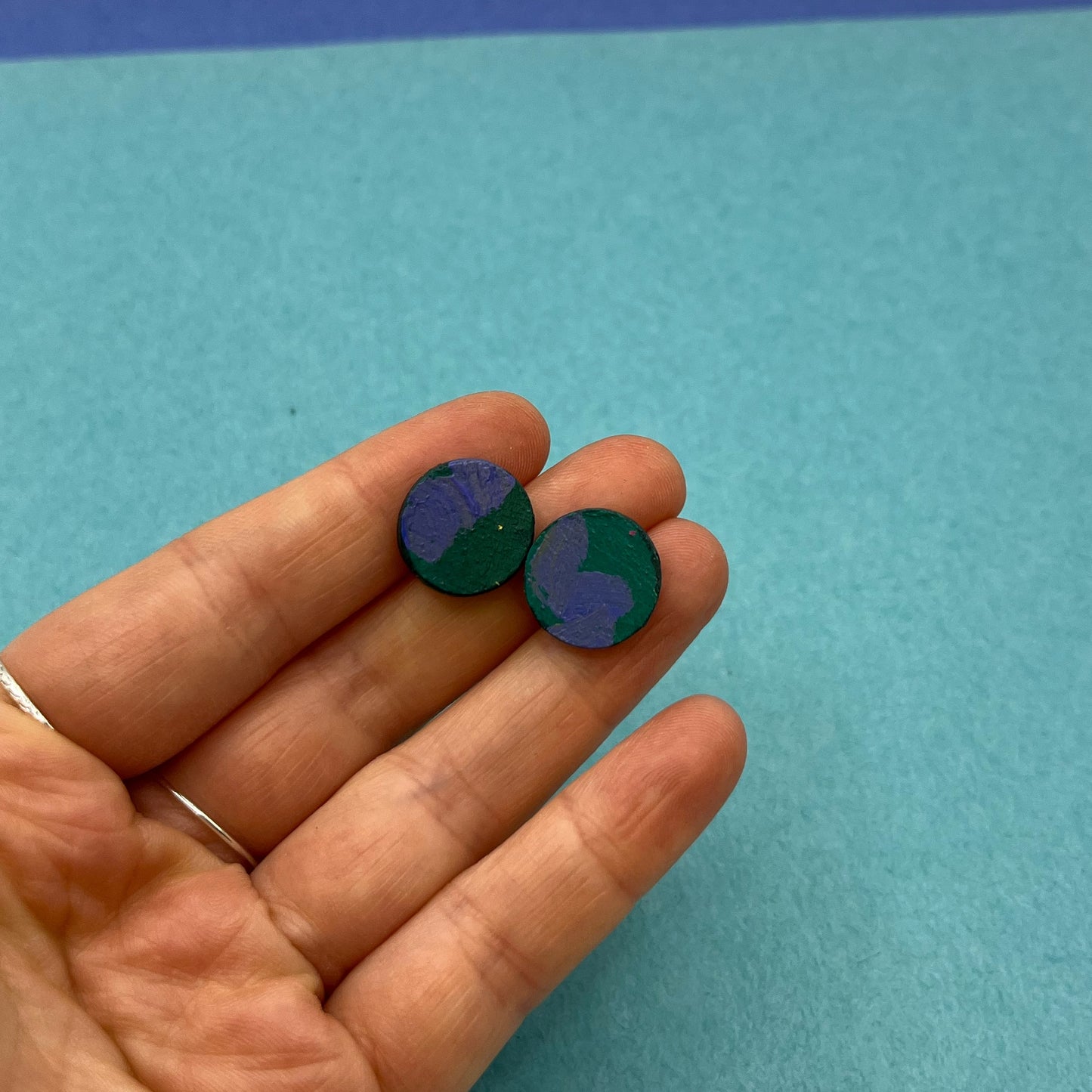 Hand Painted Wooden Stud Earrings 1