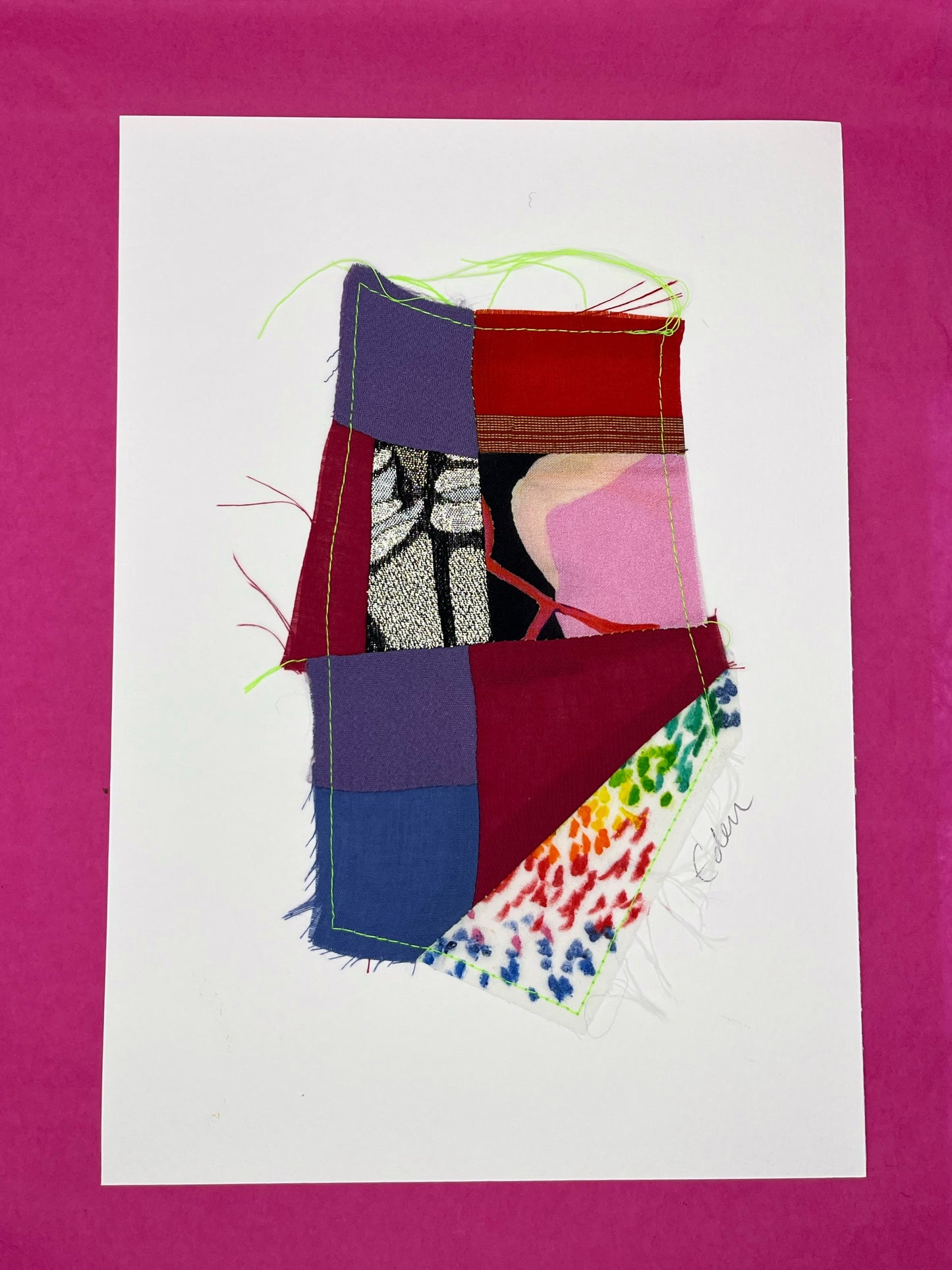 A4 Colourful Patchwork Fabric Sketch 9