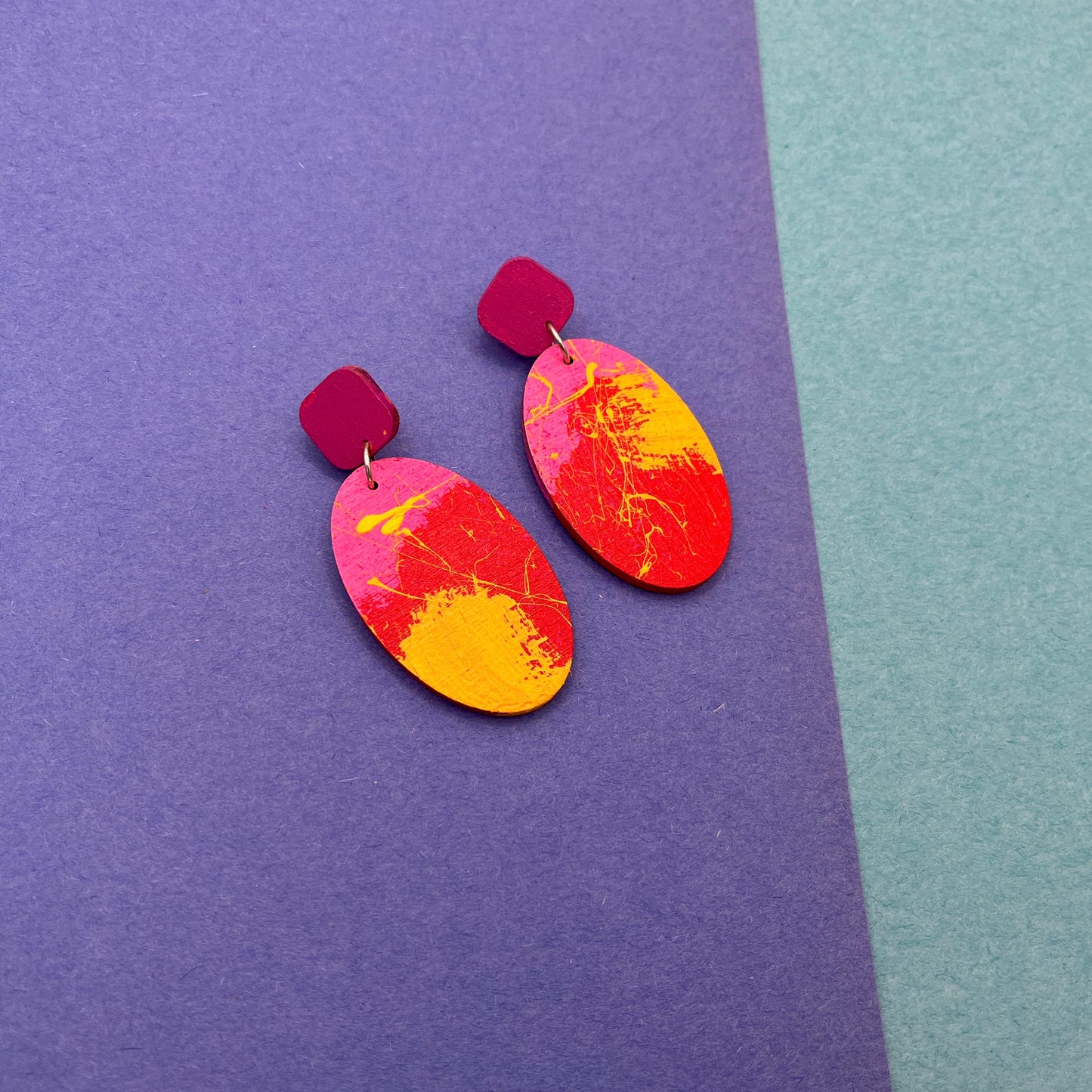 Hand Painted Wooden Statement Earrings 14