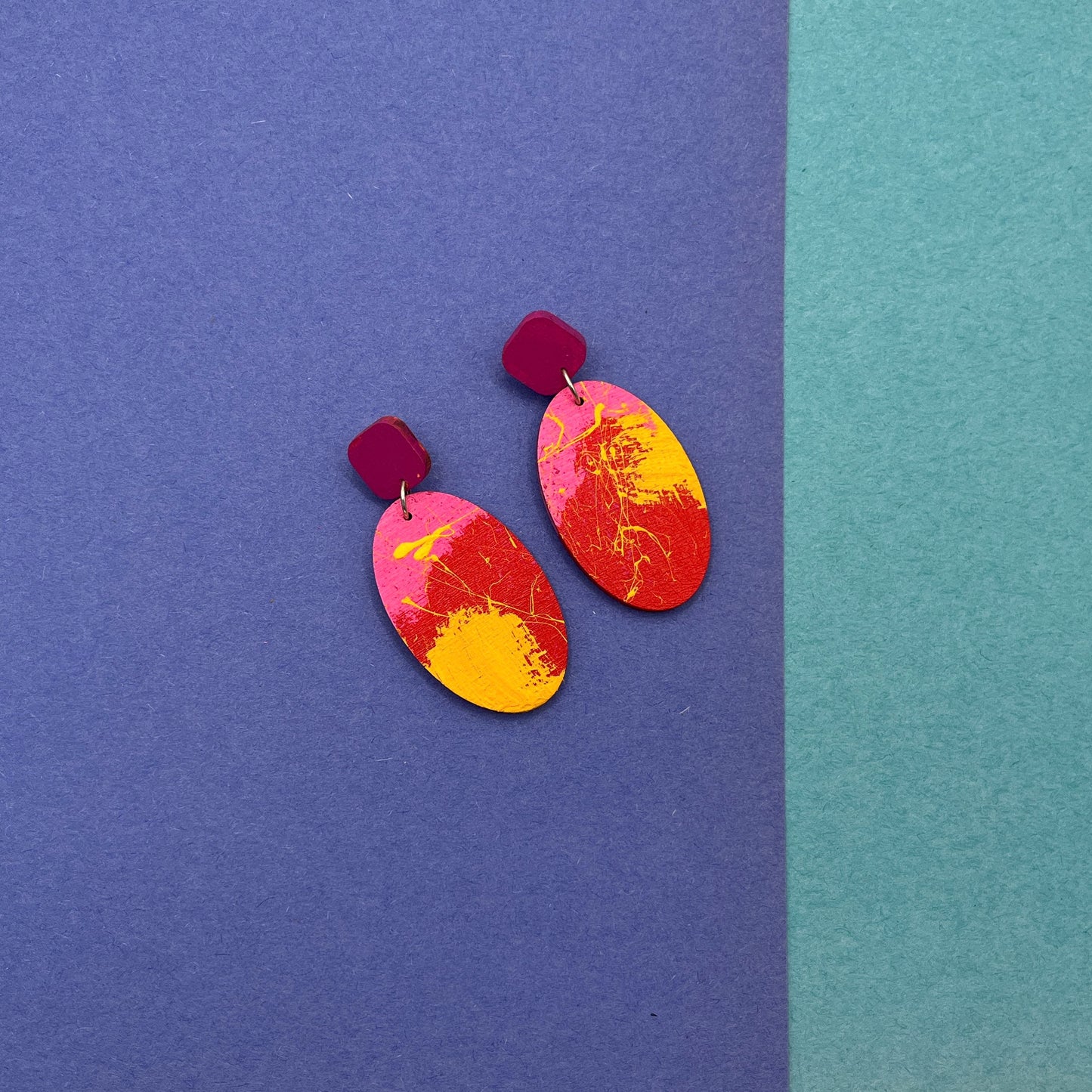 Hand Painted Wooden Statement Earrings 14