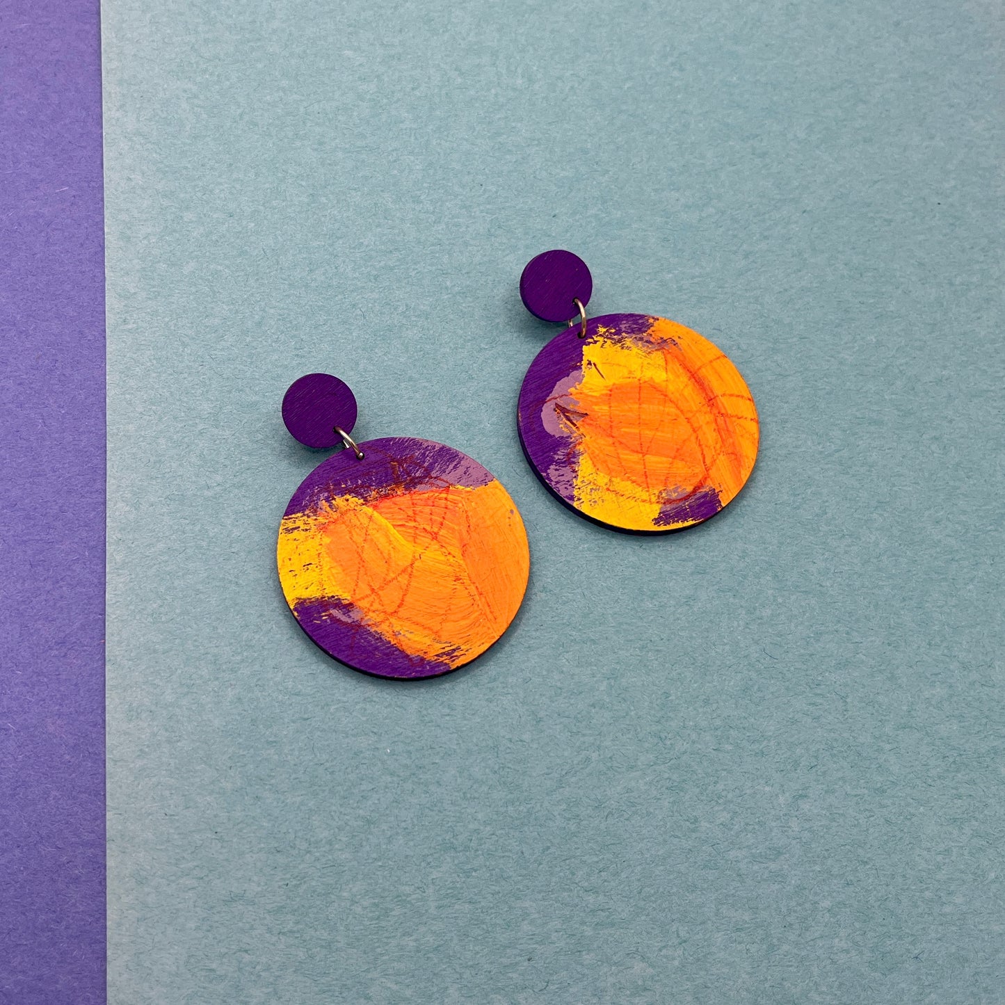 Hand Painted Wooden Statement Earrings 34