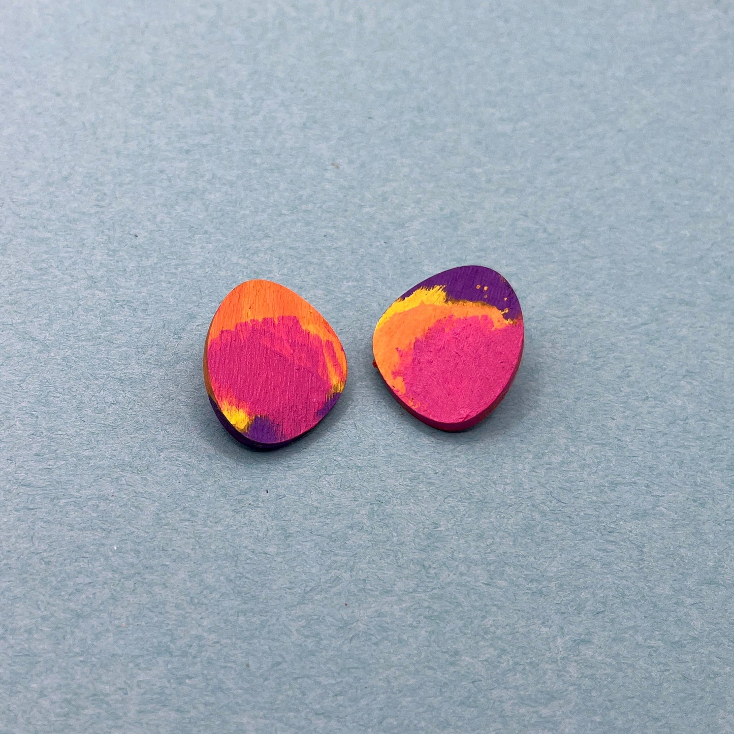 Hand Painted Wooden Stud Earrings 19