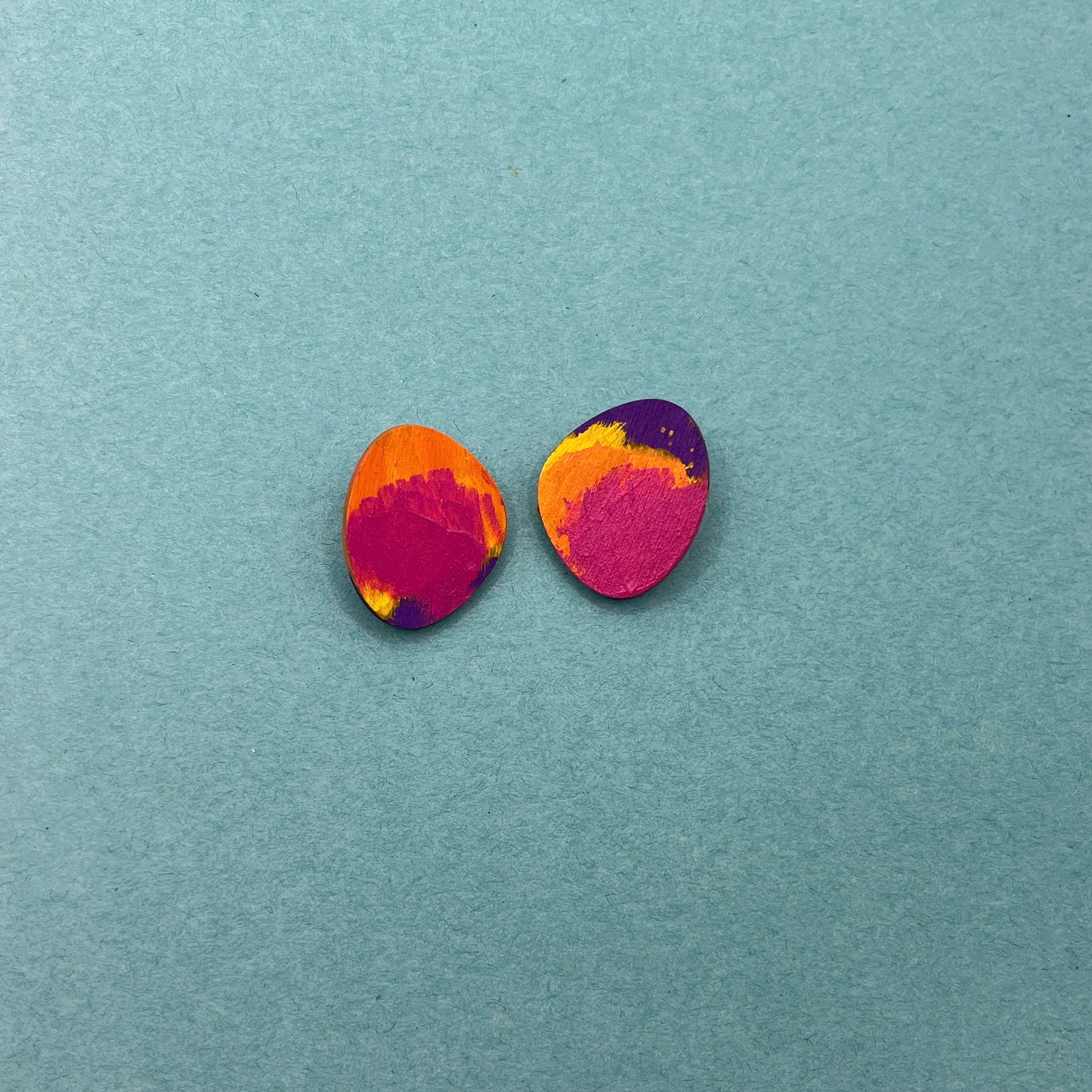 Hand Painted Wooden Stud Earrings 19