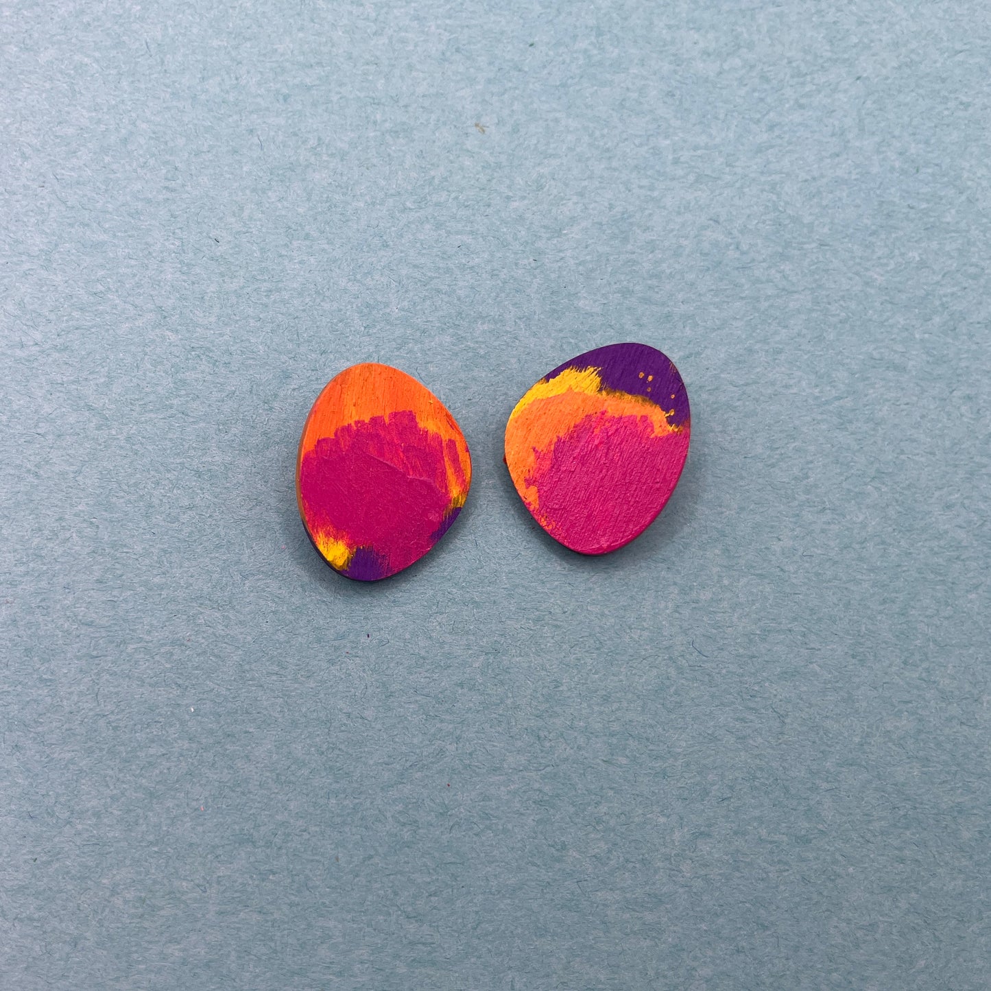 Hand Painted Wooden Stud Earrings 19