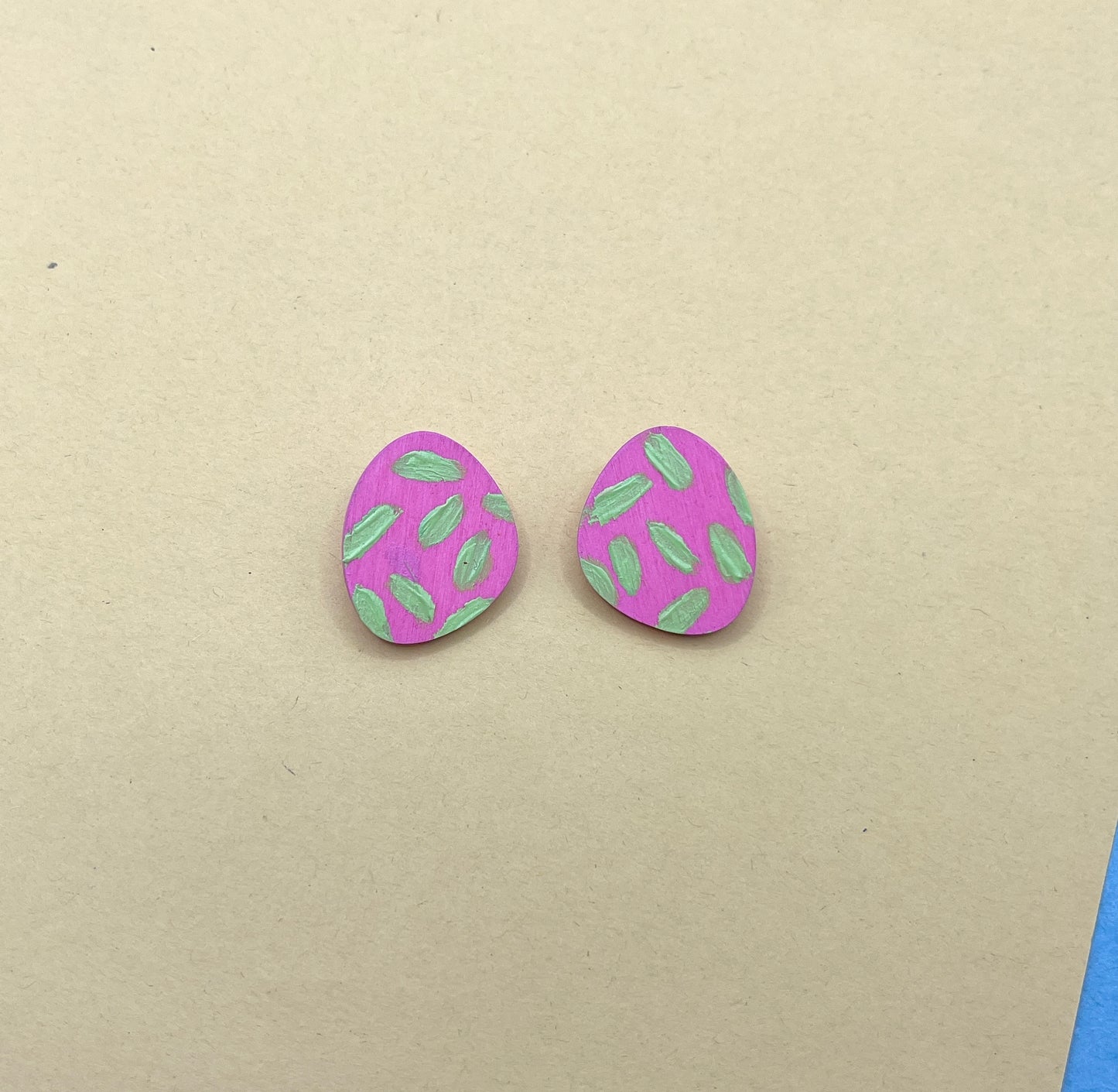 Hand Painted Wooden Stud Earrings 18