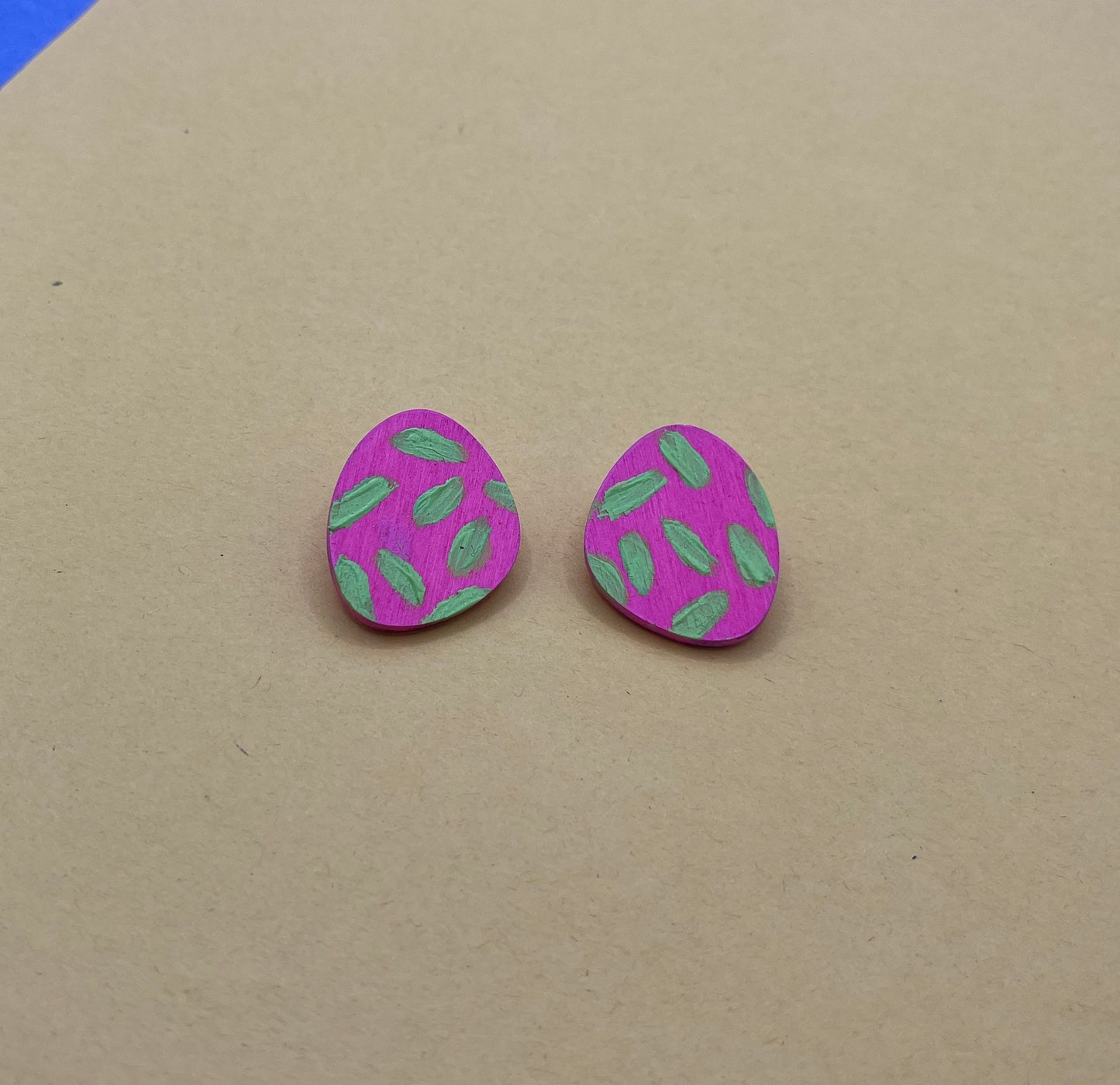Hand Painted Wooden Stud Earrings 18