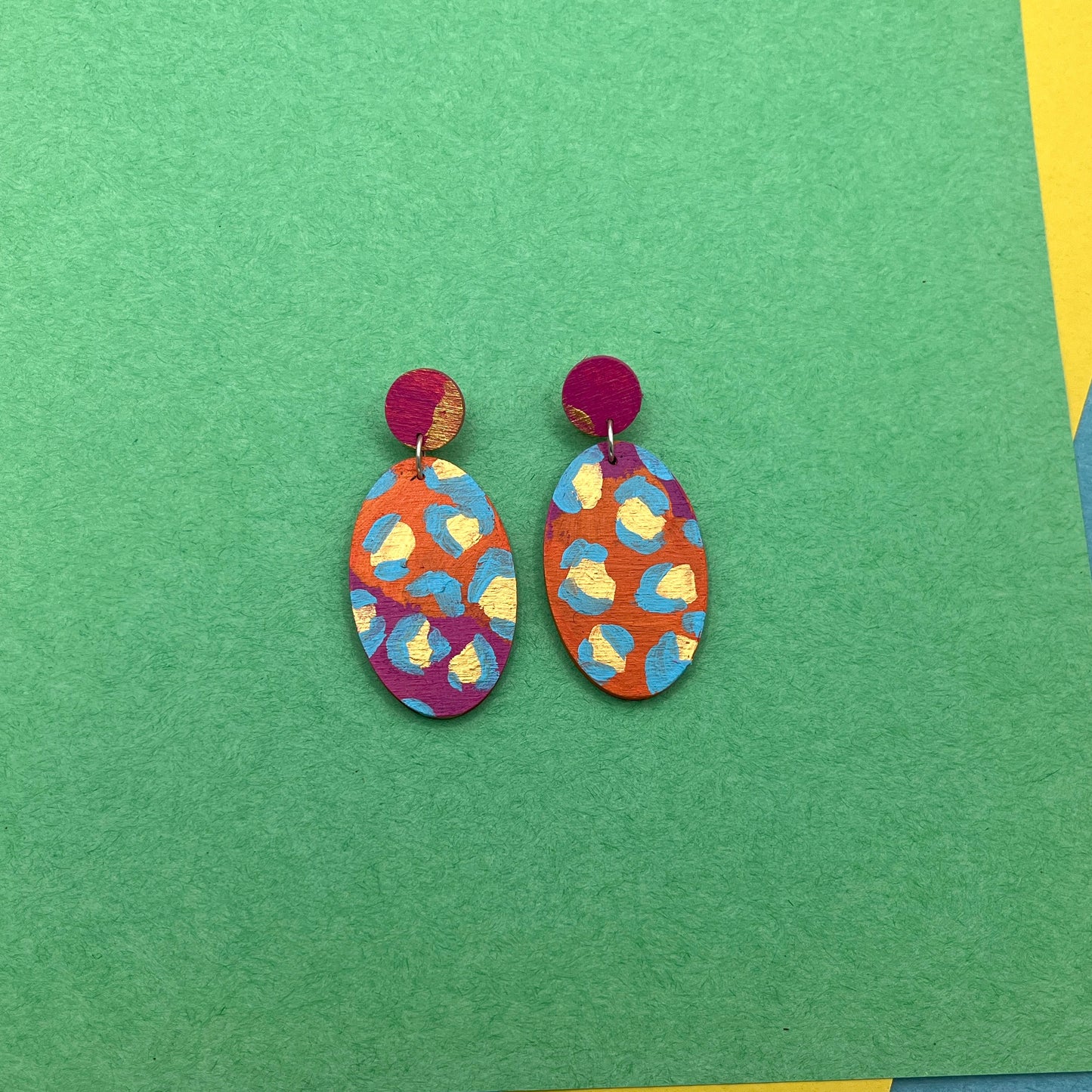Hand Painted Wooden Statement Earrings 16