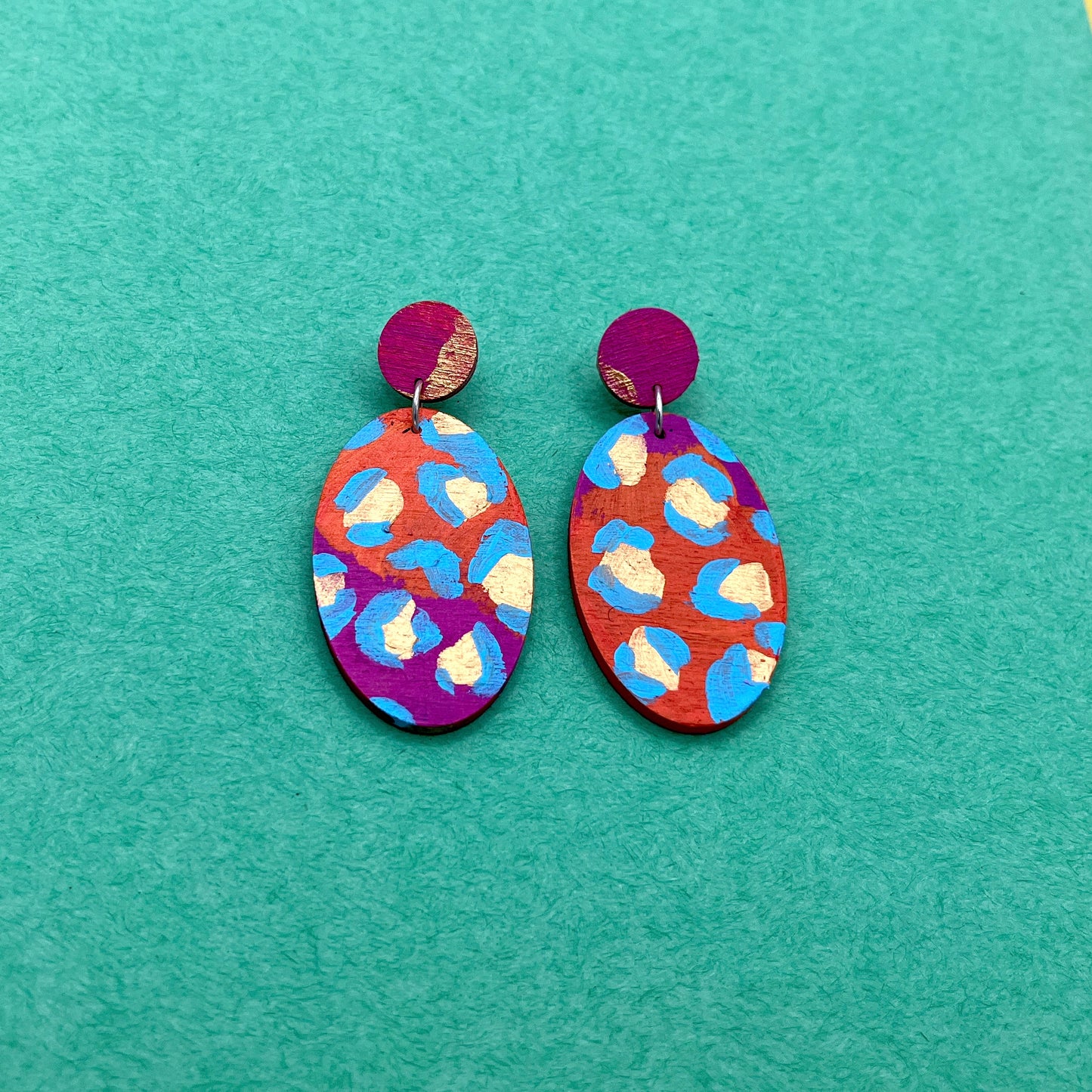 Hand Painted Wooden Statement Earrings 16