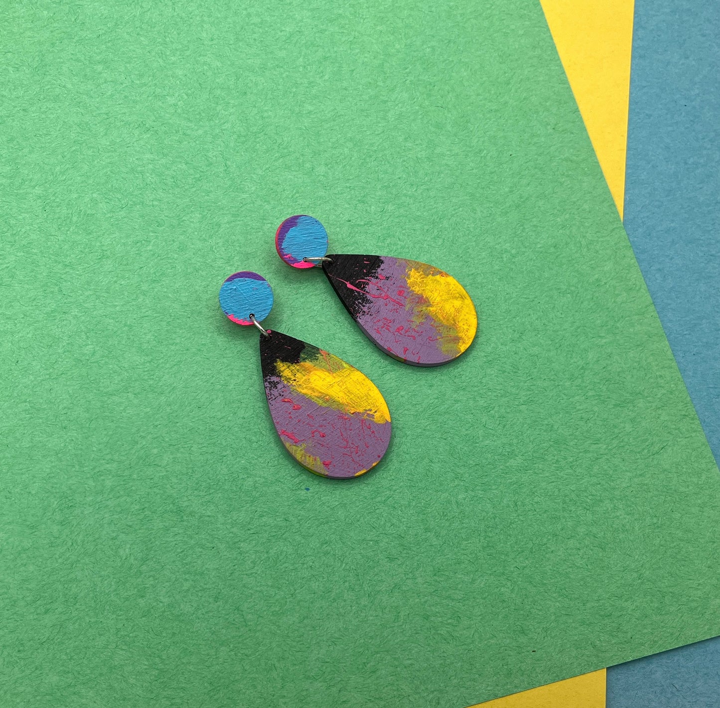 Hand Painted Wooden Statement Earrings 22