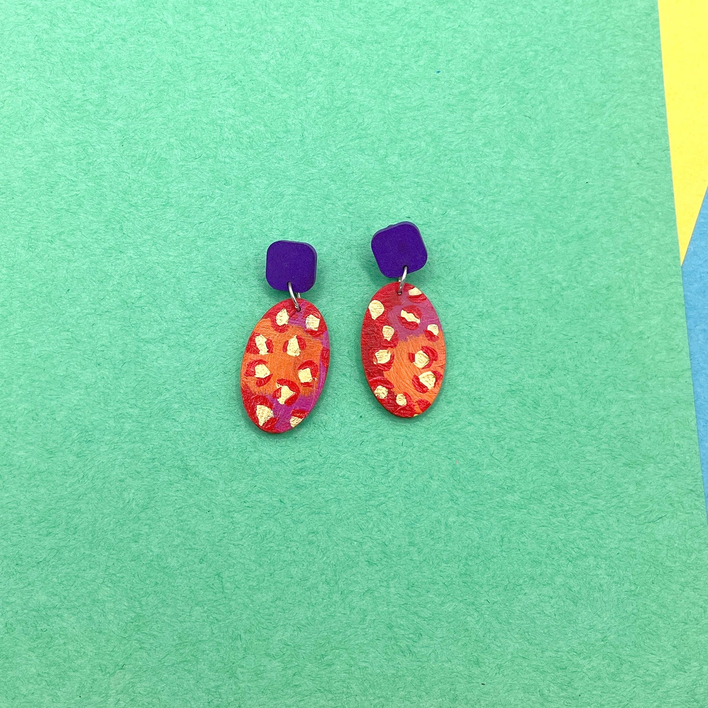 Hand Painted Wooden Statement Earrings 26