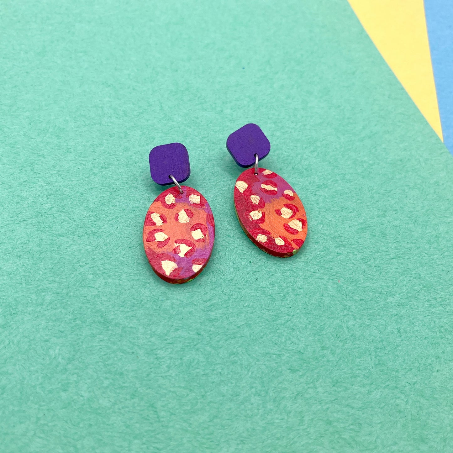 Hand Painted Wooden Statement Earrings 26