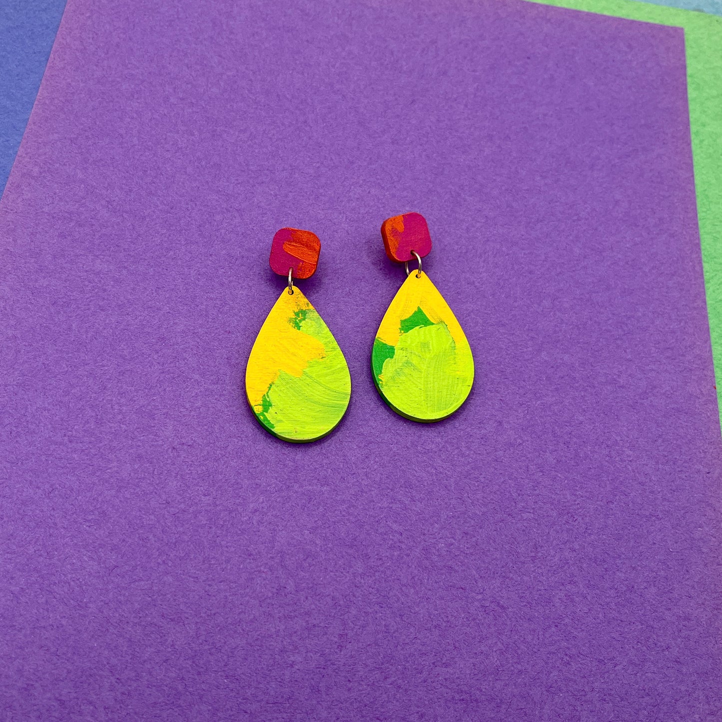 Hand Painted Wooden Statement Earrings 23