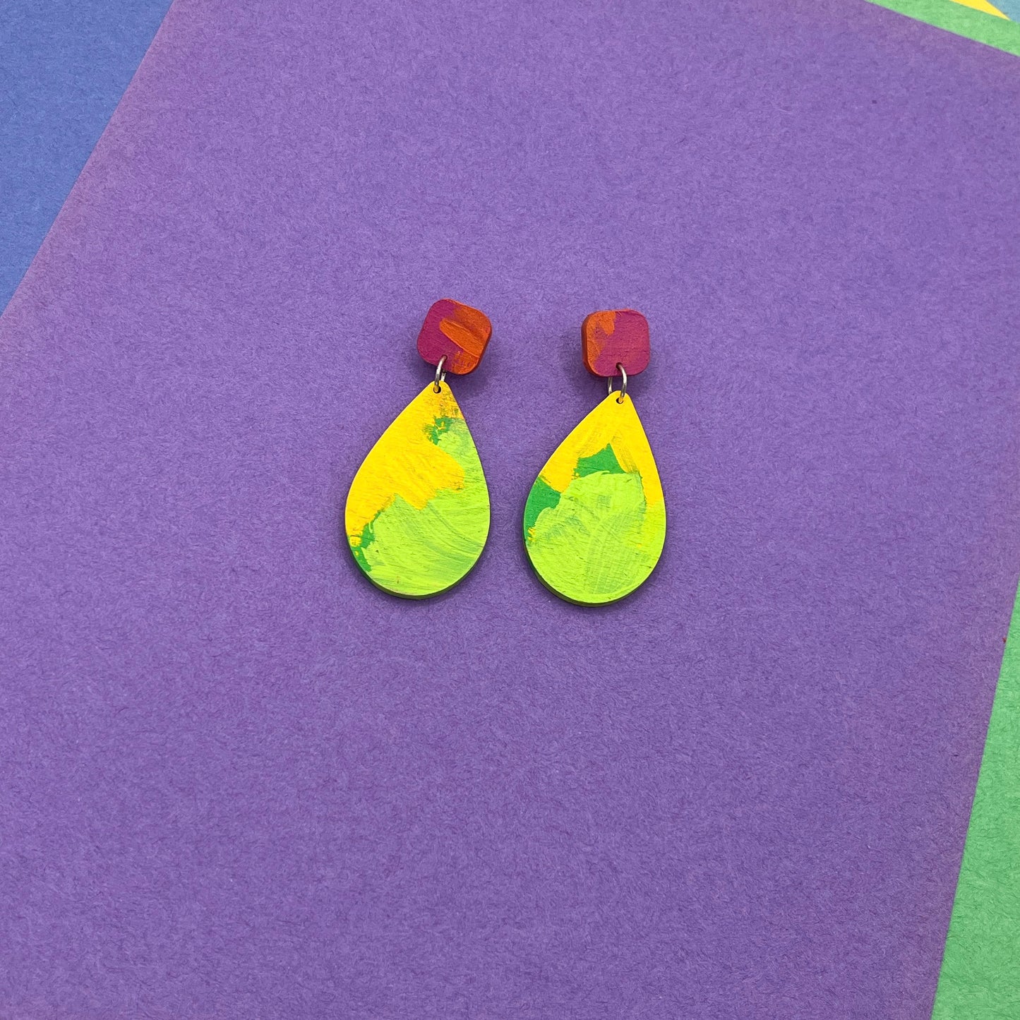 Hand Painted Wooden Statement Earrings 23