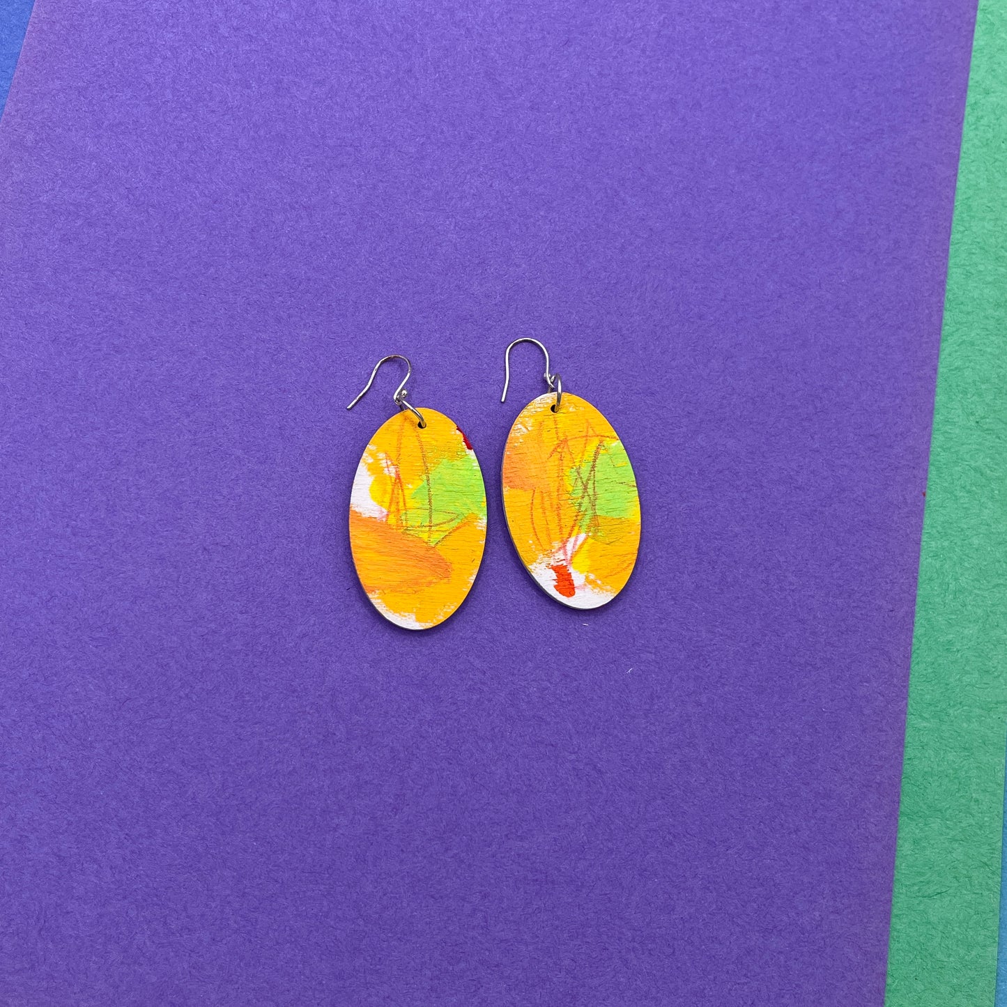 Hand Painted Wooden Statement Earrings 18