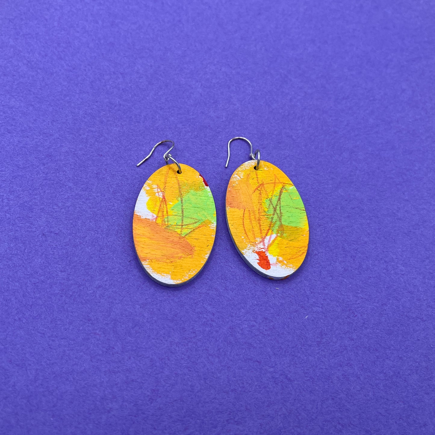 Hand Painted Wooden Statement Earrings 18