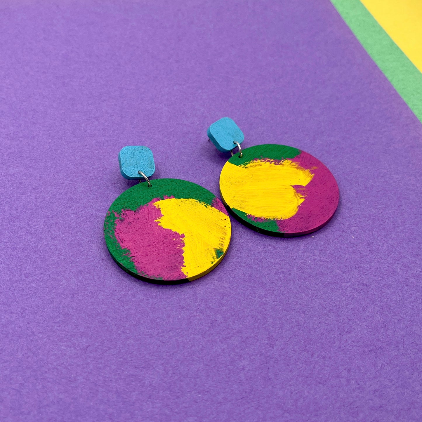 Hand Painted Wooden Statement Earrings 36