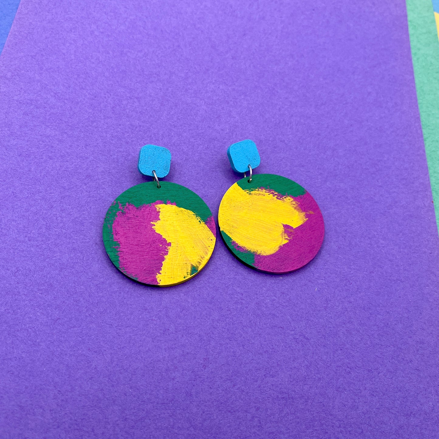 Hand Painted Wooden Statement Earrings 36