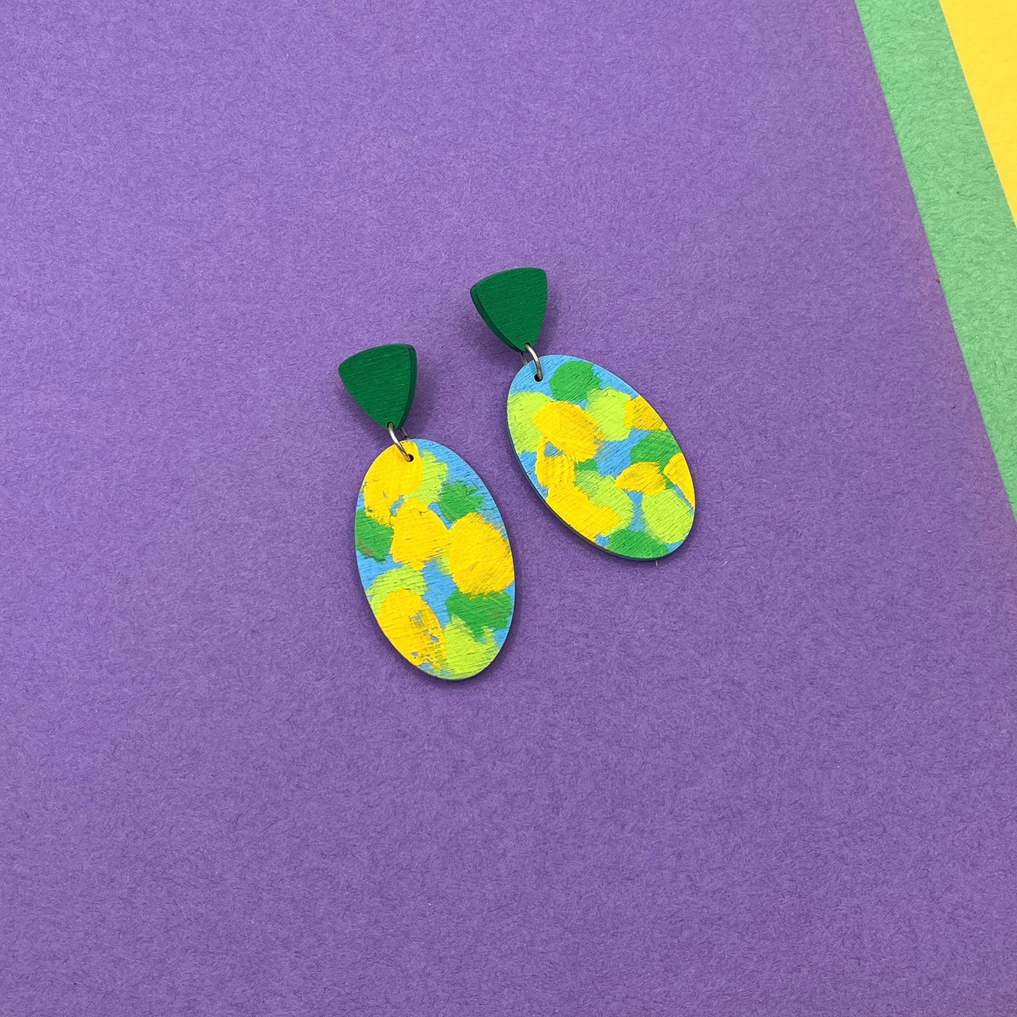 Hand Painted Wooden Statement Earrings 17