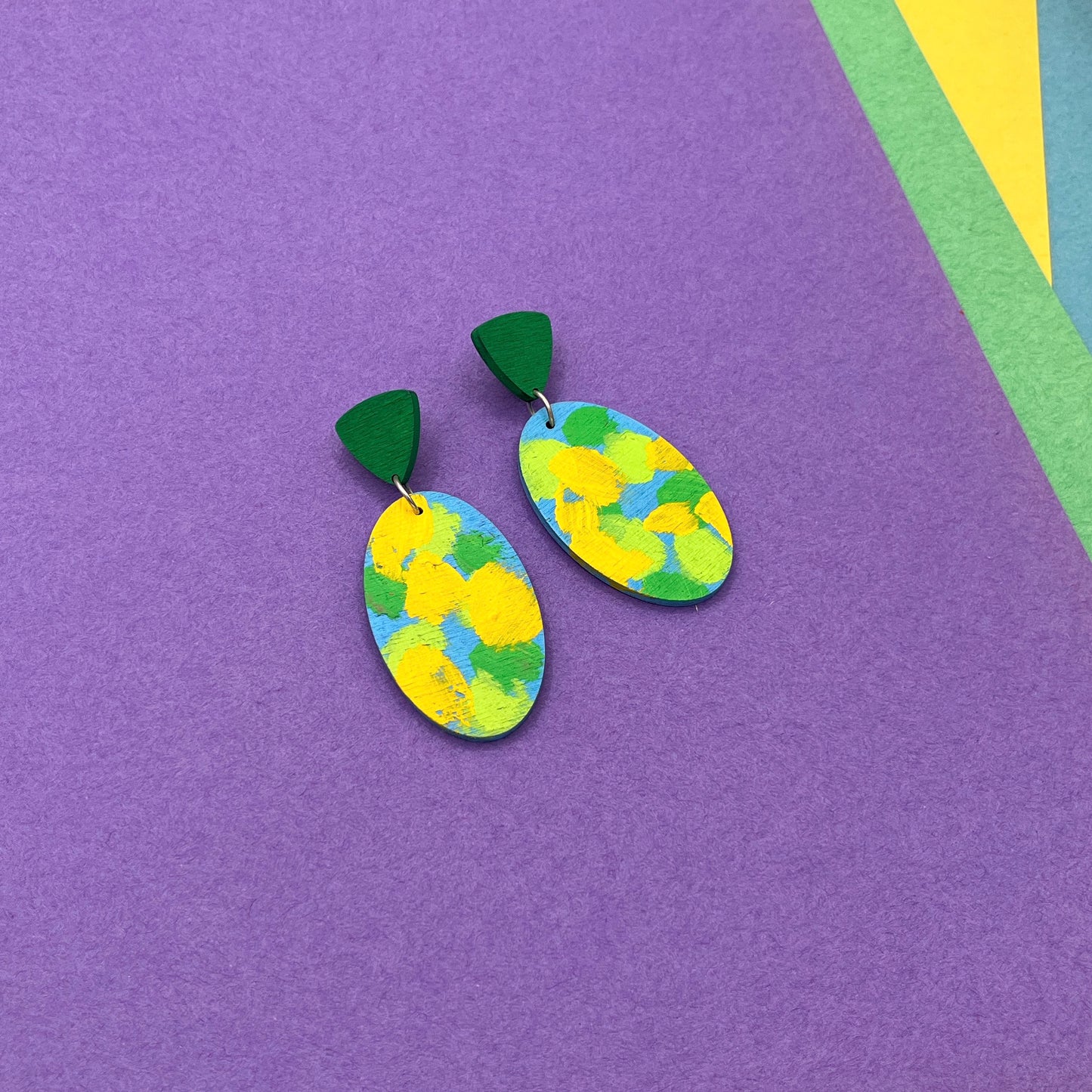 Hand Painted Wooden Statement Earrings 17
