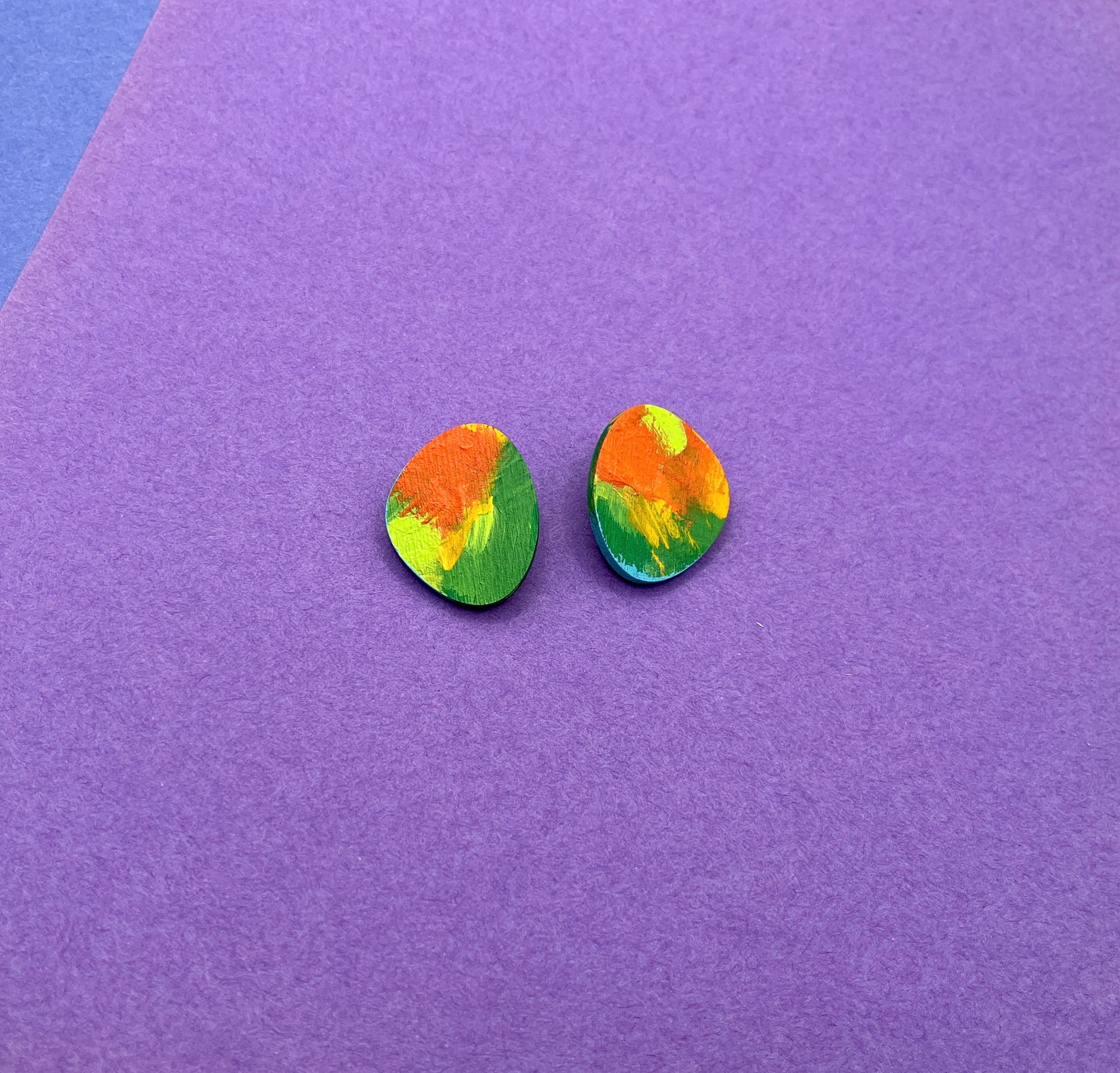 Hand Painted Wooden Stud Earrings 20