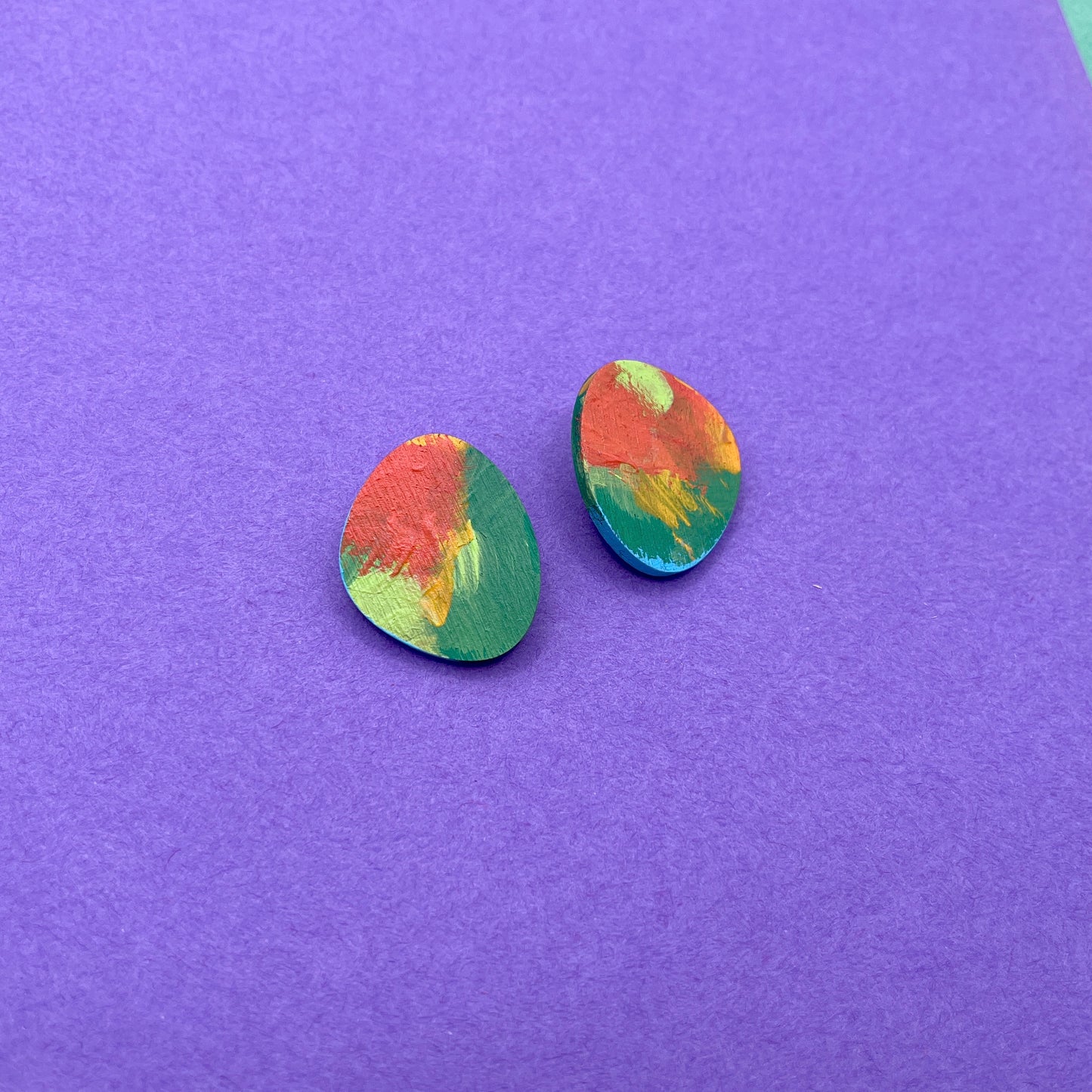 Hand Painted Wooden Stud Earrings 20