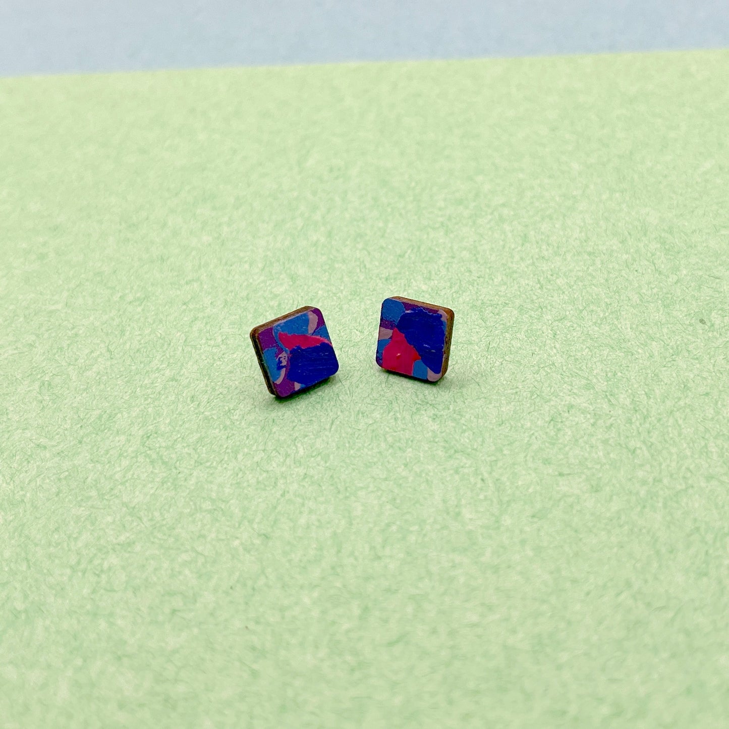 Hand Painted Wooden Stud Earrings 12