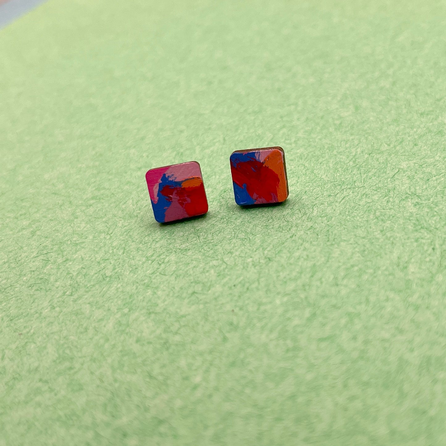 Hand Painted Wooden Stud Earrings 14