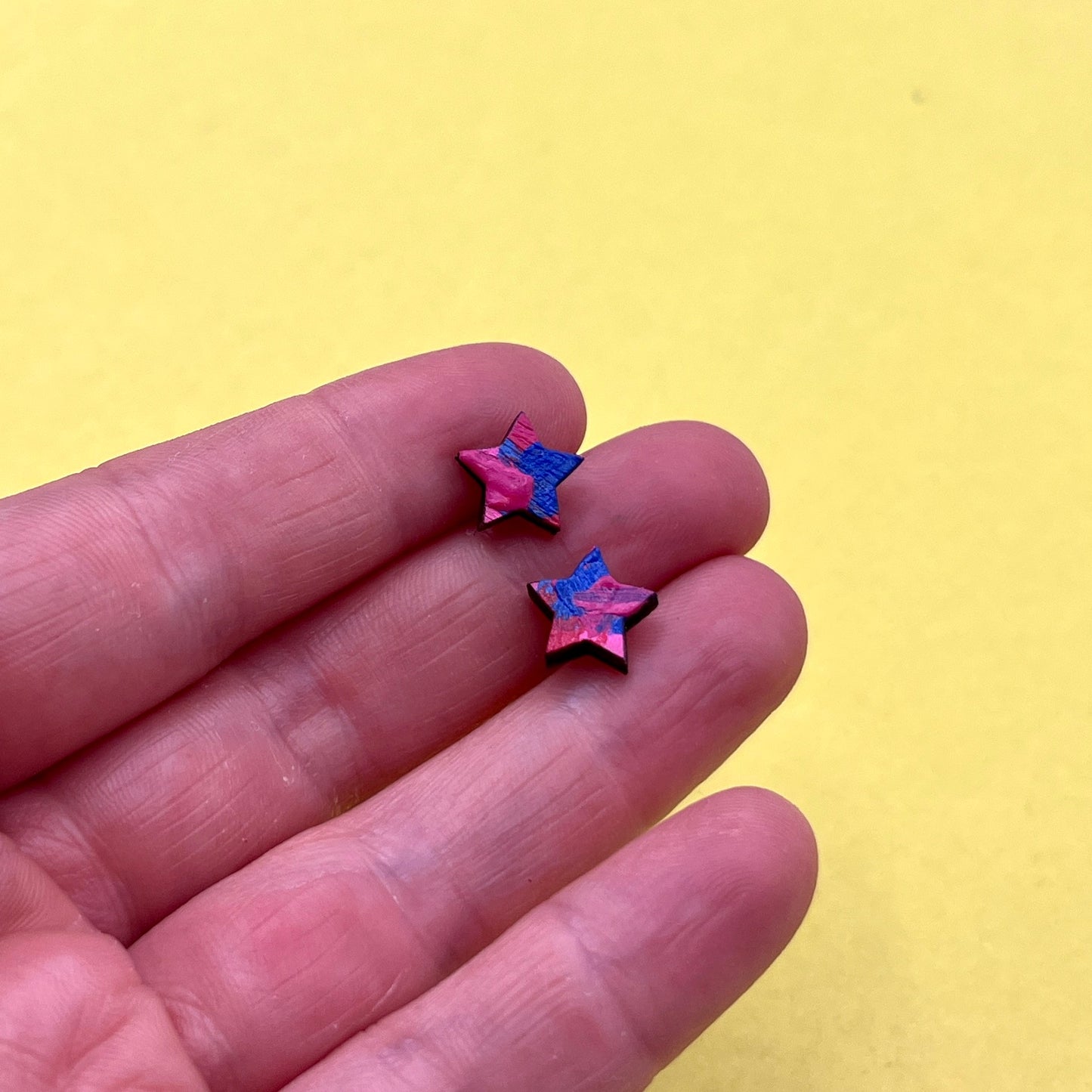 Hand Painted Wooden Stud Earrings 17