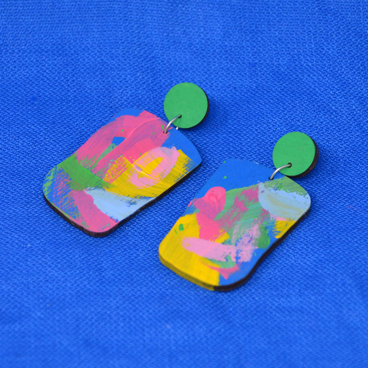 Hand Painted Wooden Dangle Stud Statement Earrings 33