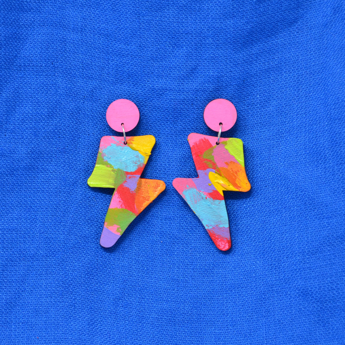 Hand Painted Wooden Dangle Stud Statement Earrings 31