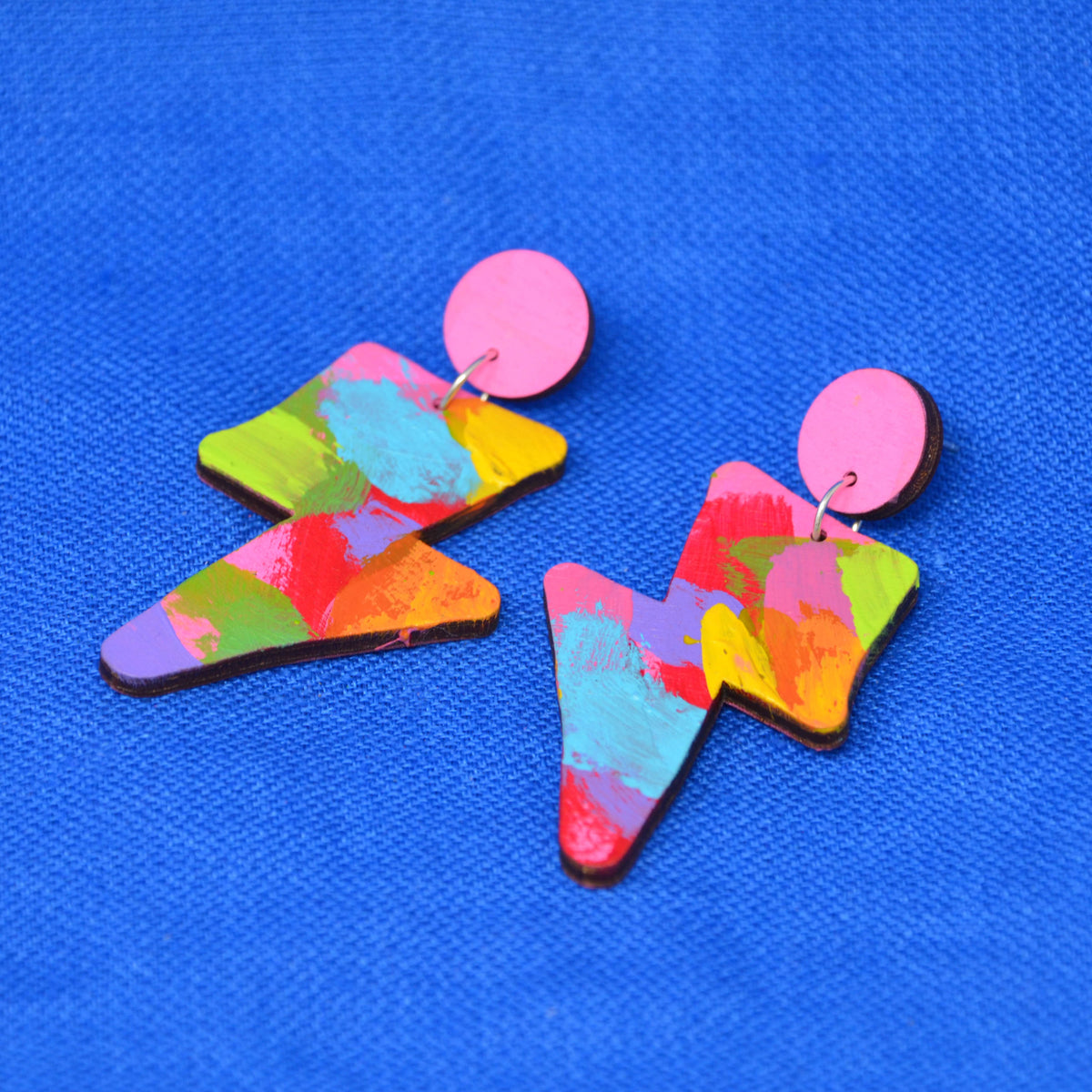 Hand Painted Wooden Dangle Stud Statement Earrings 31