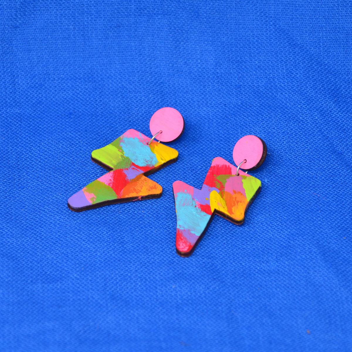 Hand Painted Wooden Dangle Stud Statement Earrings 31