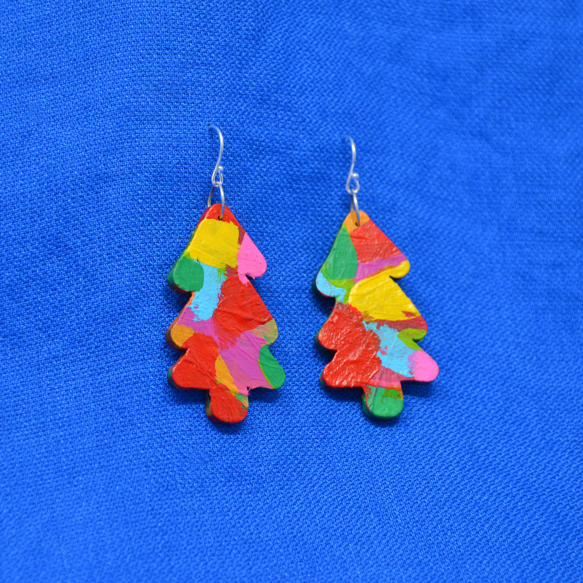 Hand Painted Wooden Dangle Hook Statement Earrings 13