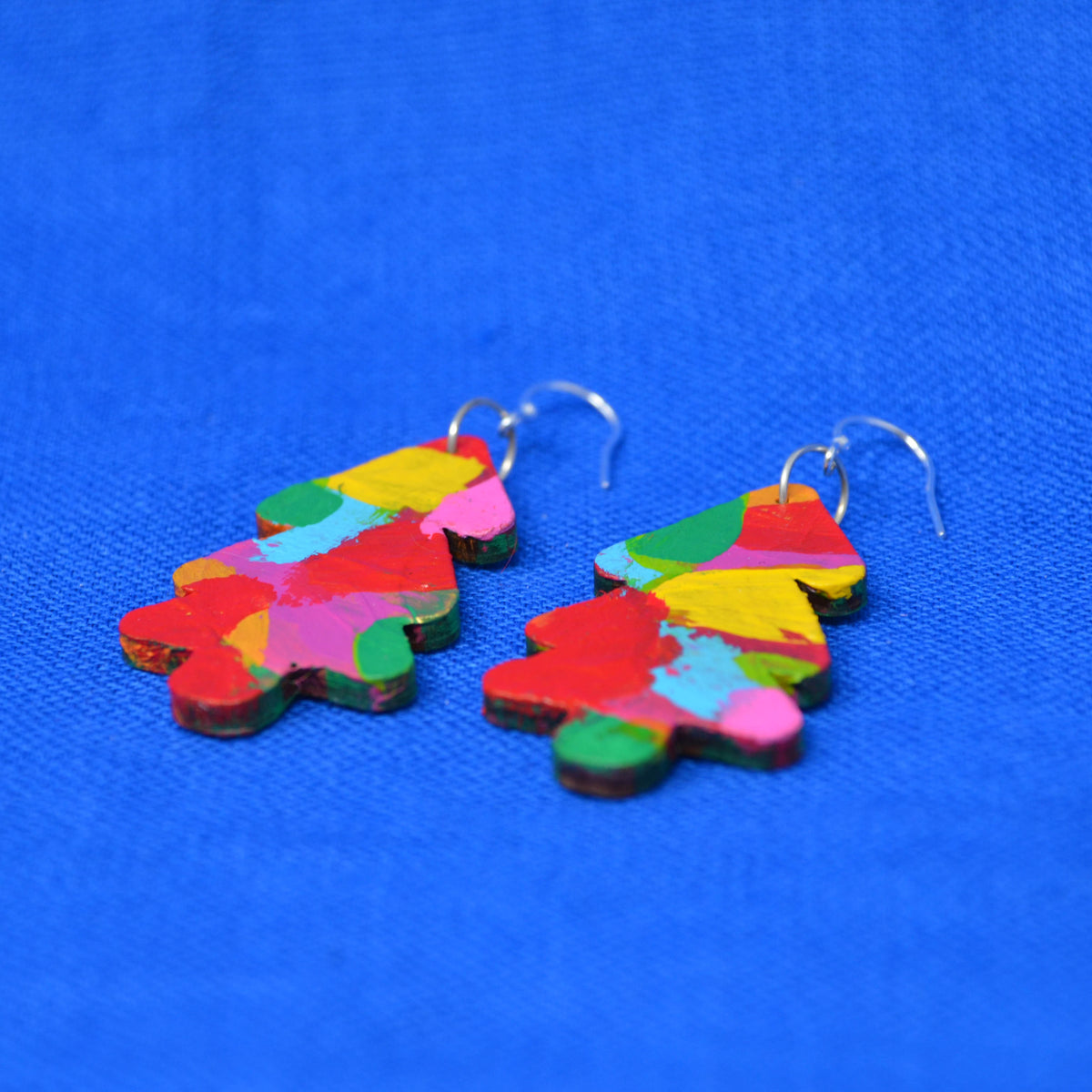 Hand Painted Wooden Dangle Hook Statement Earrings 13
