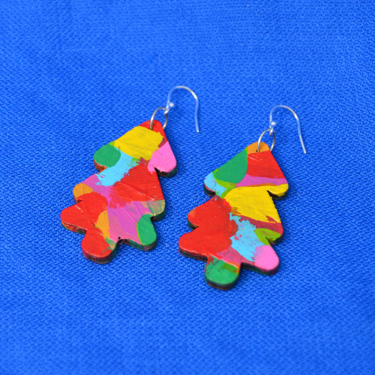 Hand Painted Wooden Dangle Hook Statement Earrings 13